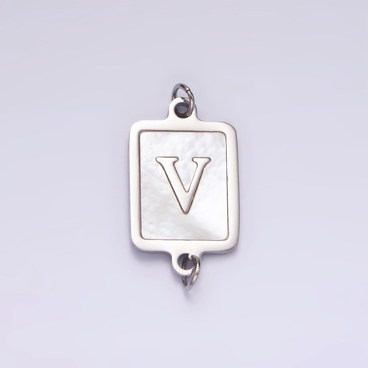 Stainless Steel A-Z Initial Letter Alphabet Shell Pearl Rectangular Silver Connector | A1299 - A1324 - DLUXCA
