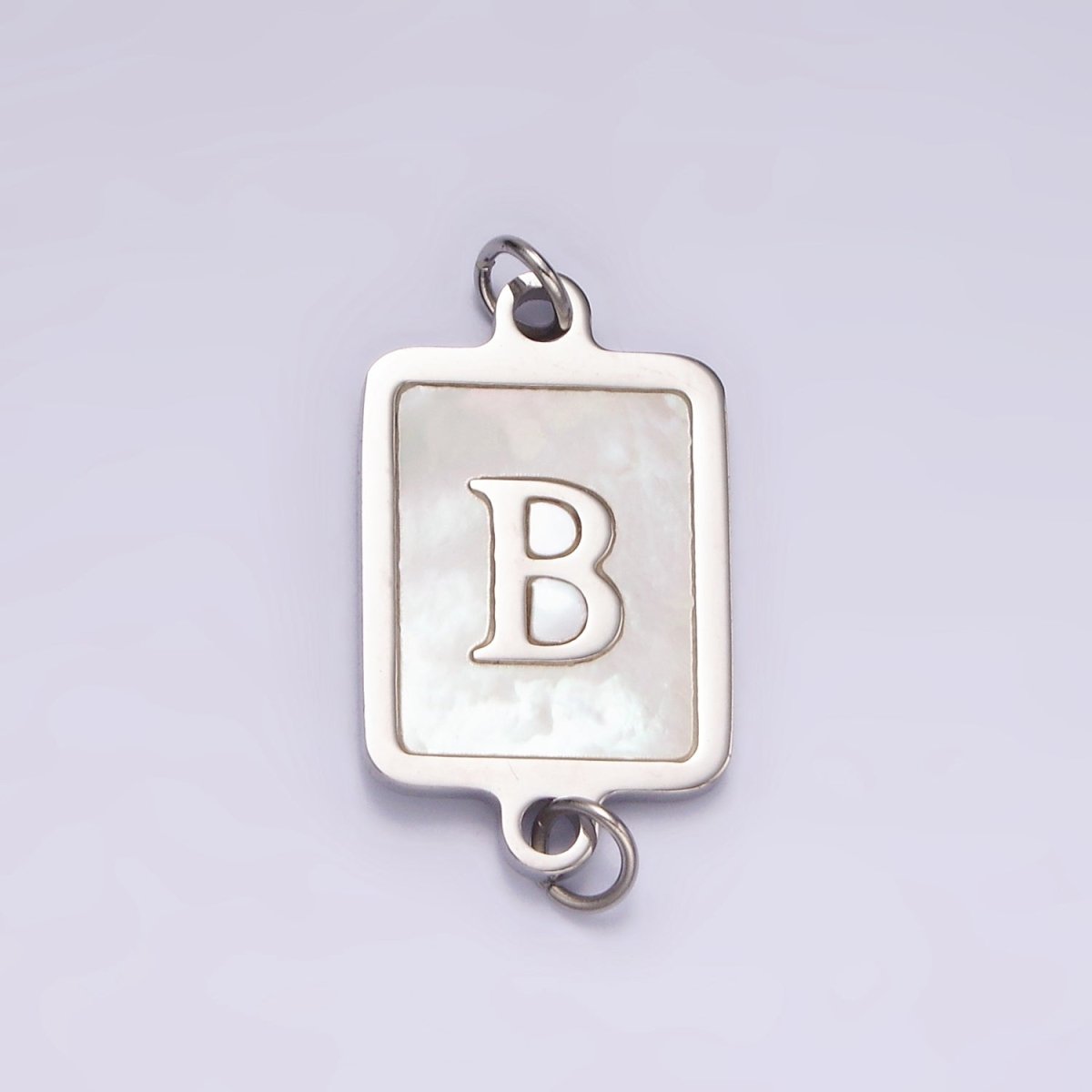Stainless Steel A-Z Initial Letter Alphabet Shell Pearl Rectangular Silver Connector | A1299 - A1324 - DLUXCA