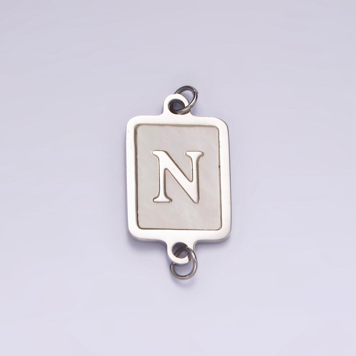 Stainless Steel A-Z Initial Letter Alphabet Shell Pearl Rectangular Silver Connector | A1299 - A1324 - DLUXCA
