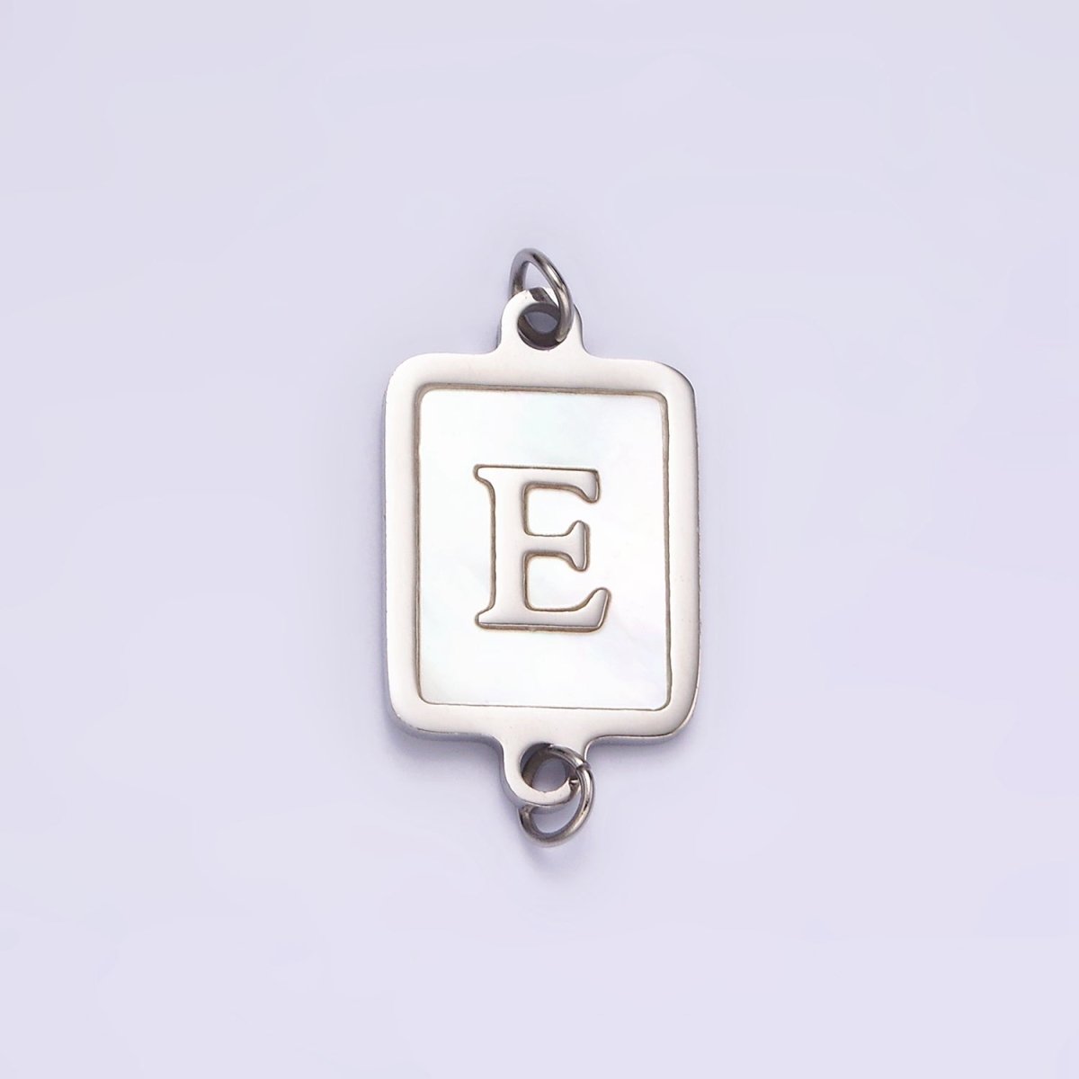 Stainless Steel A-Z Initial Letter Alphabet Shell Pearl Rectangular Silver Connector | A1299 - A1324 - DLUXCA