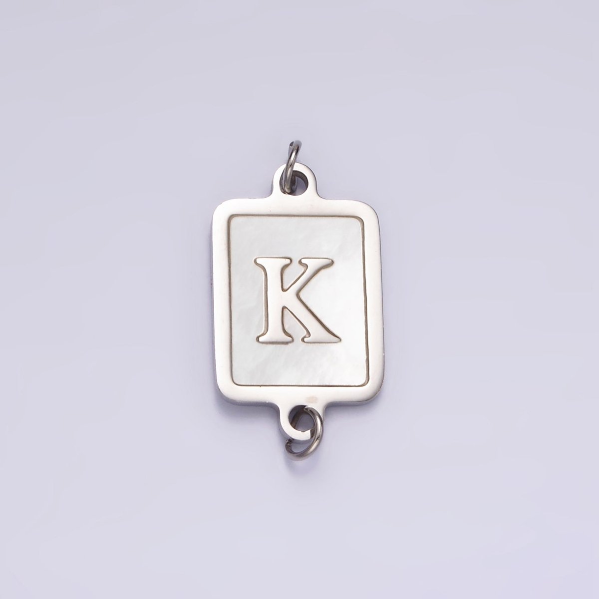 Stainless Steel A-Z Initial Letter Alphabet Shell Pearl Rectangular Silver Connector | A1299 - A1324 - DLUXCA