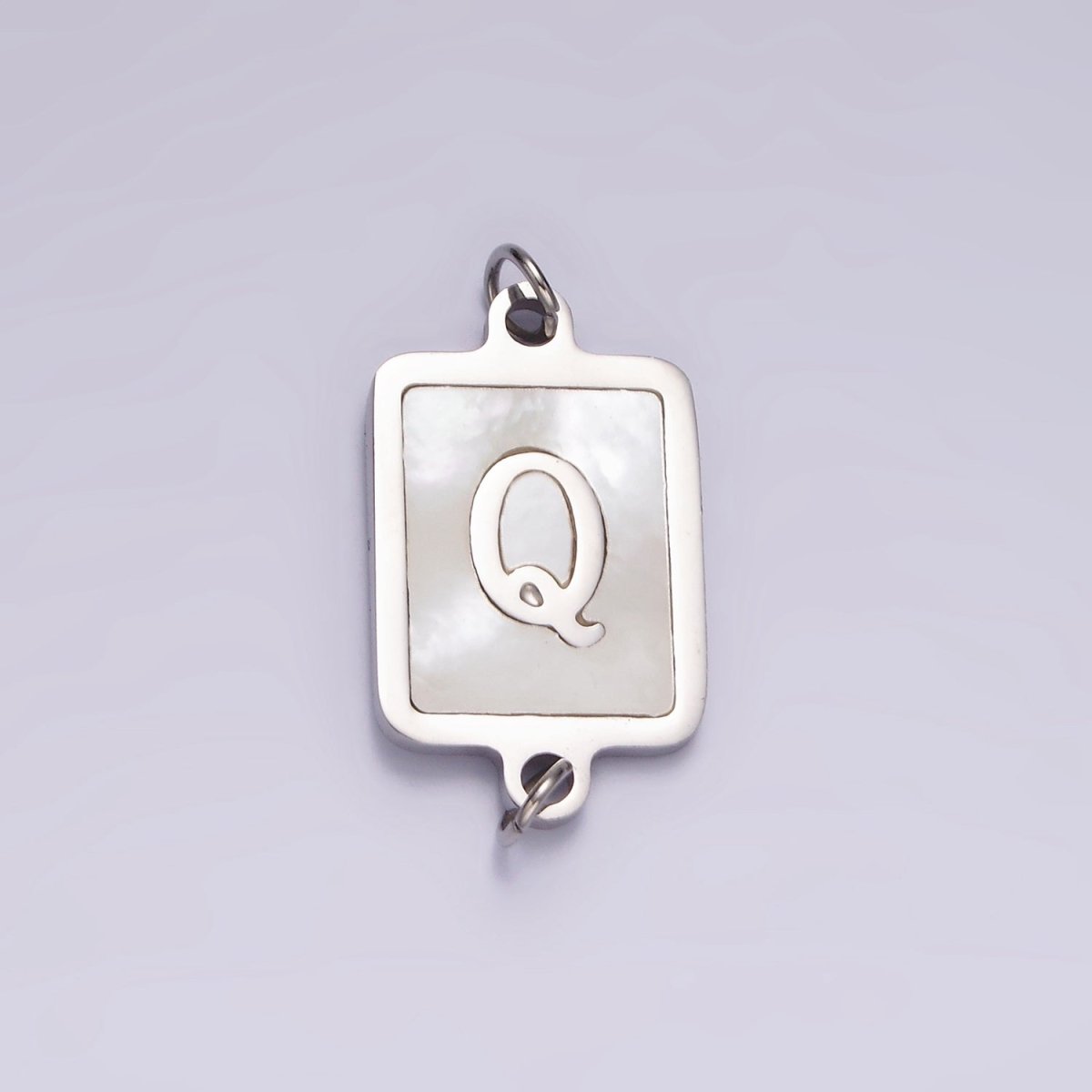 Stainless Steel A-Z Initial Letter Alphabet Shell Pearl Rectangular Silver Connector | A1299 - A1324 - DLUXCA