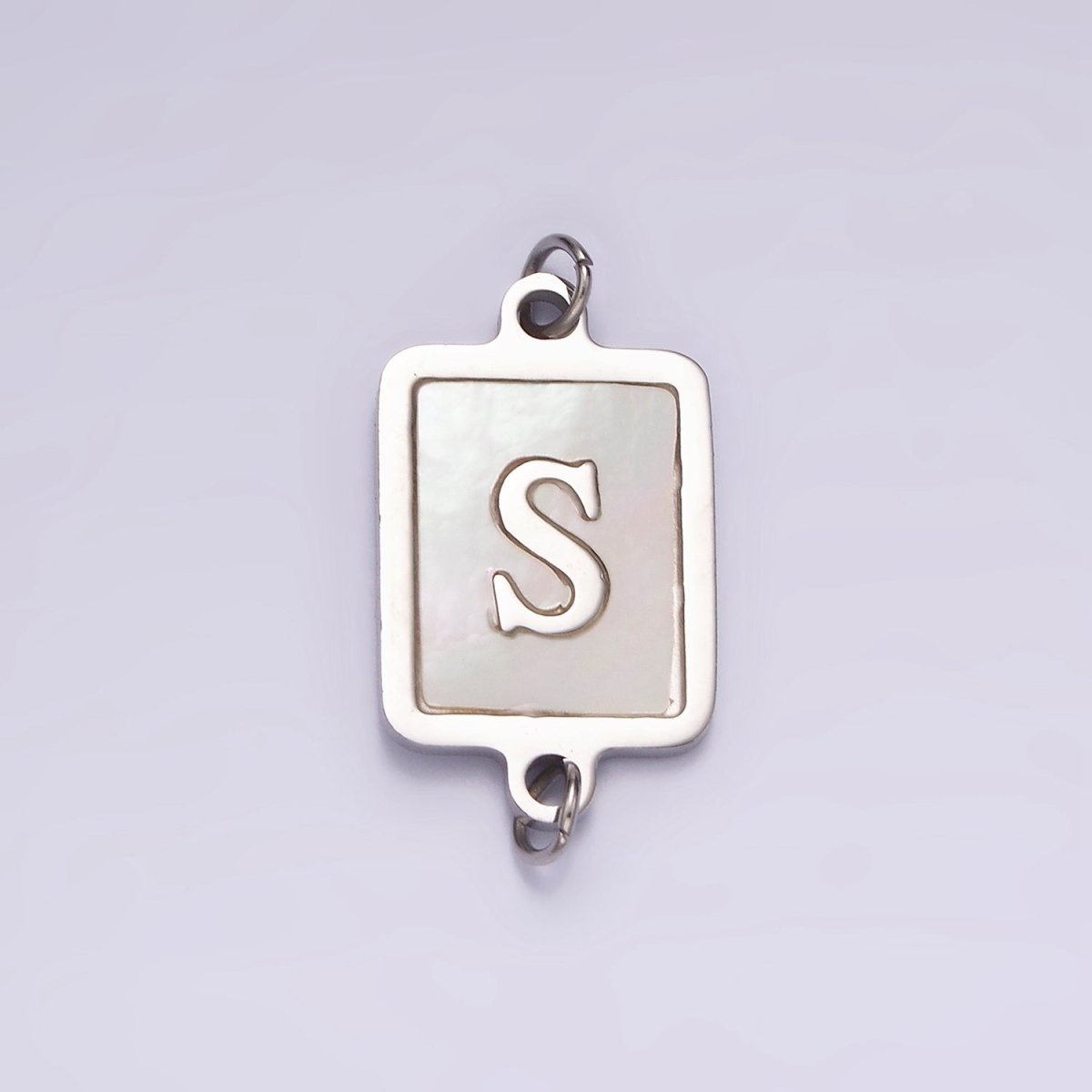 Stainless Steel A-Z Initial Letter Alphabet Shell Pearl Rectangular Silver Connector | A1299 - A1324 - DLUXCA