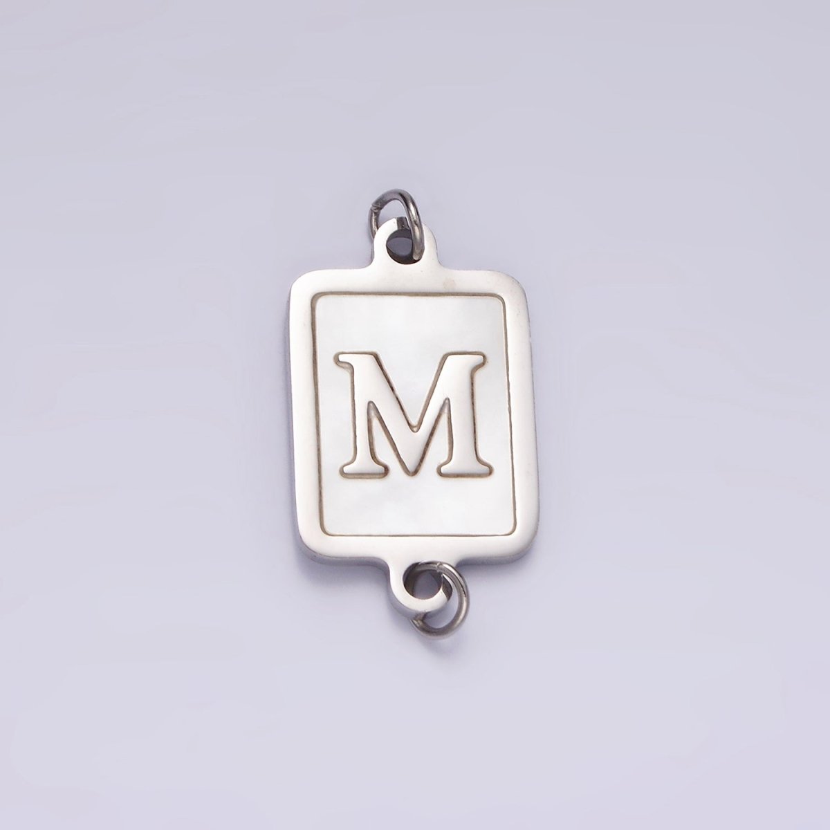 Stainless Steel A-Z Initial Letter Alphabet Shell Pearl Rectangular Silver Connector | A1299 - A1324 - DLUXCA