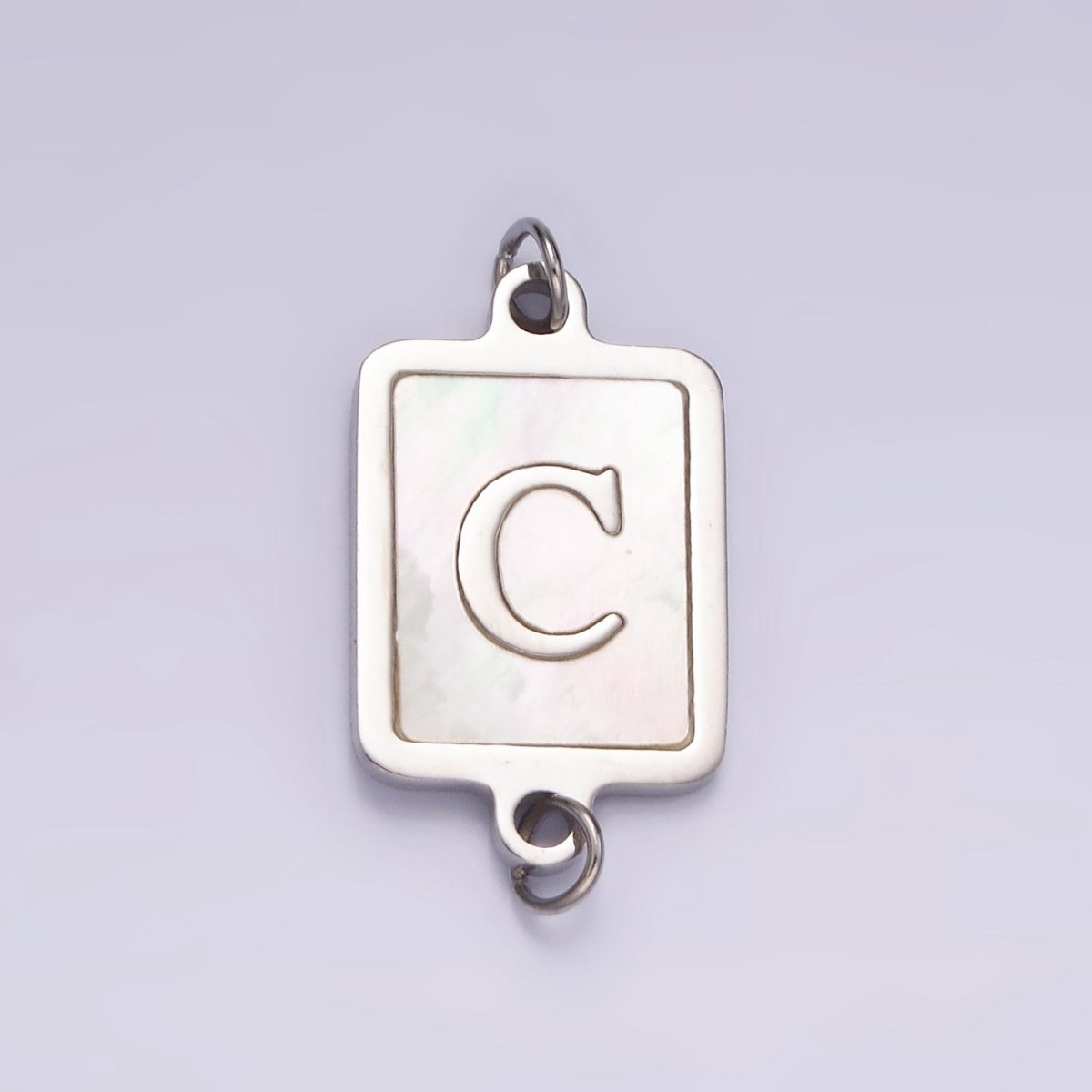 Stainless Steel A-Z Initial Letter Alphabet Shell Pearl Rectangular Silver Connector | A1299 - A1324 - DLUXCA