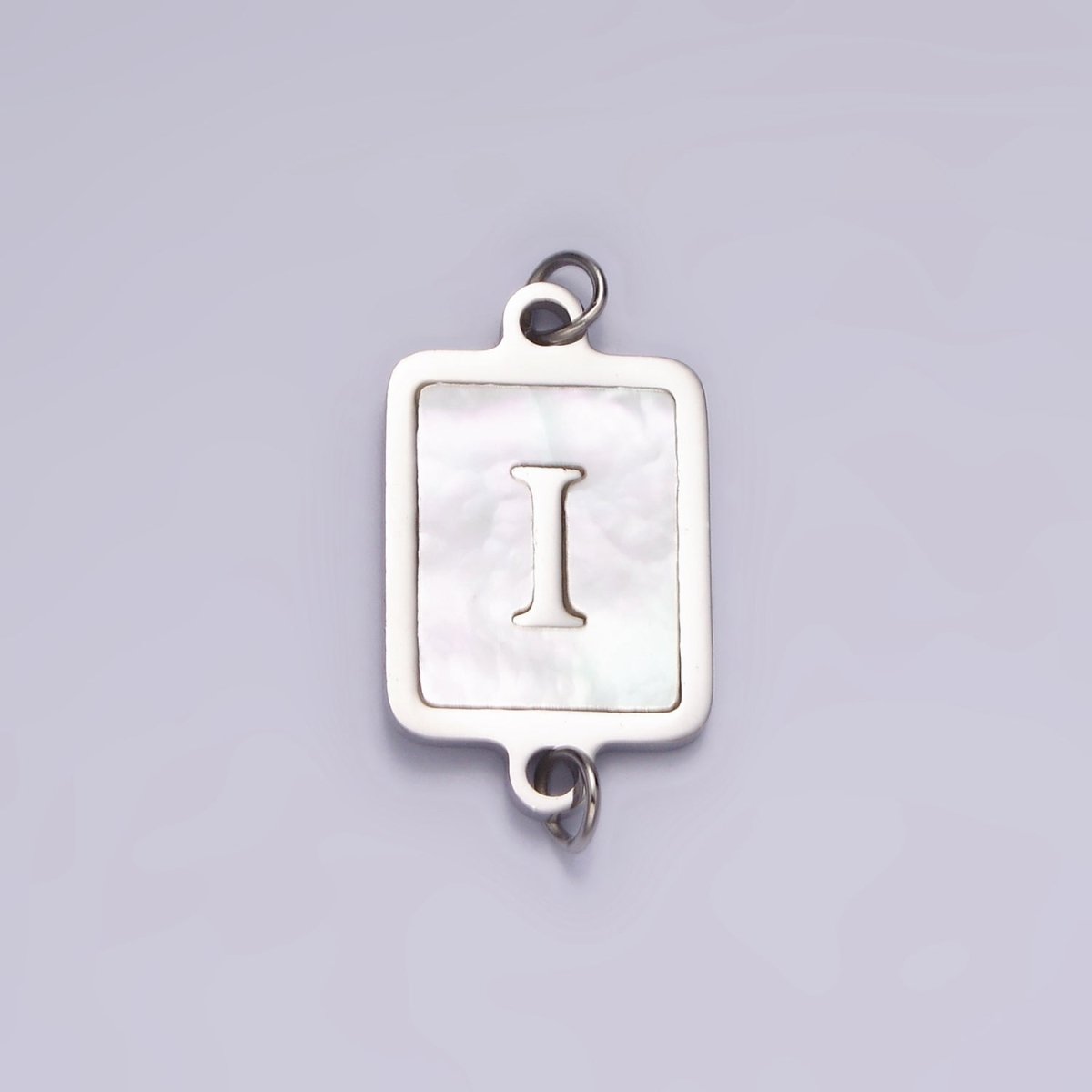 Stainless Steel A-Z Initial Letter Alphabet Shell Pearl Rectangular Silver Connector | A1299 - A1324 - DLUXCA