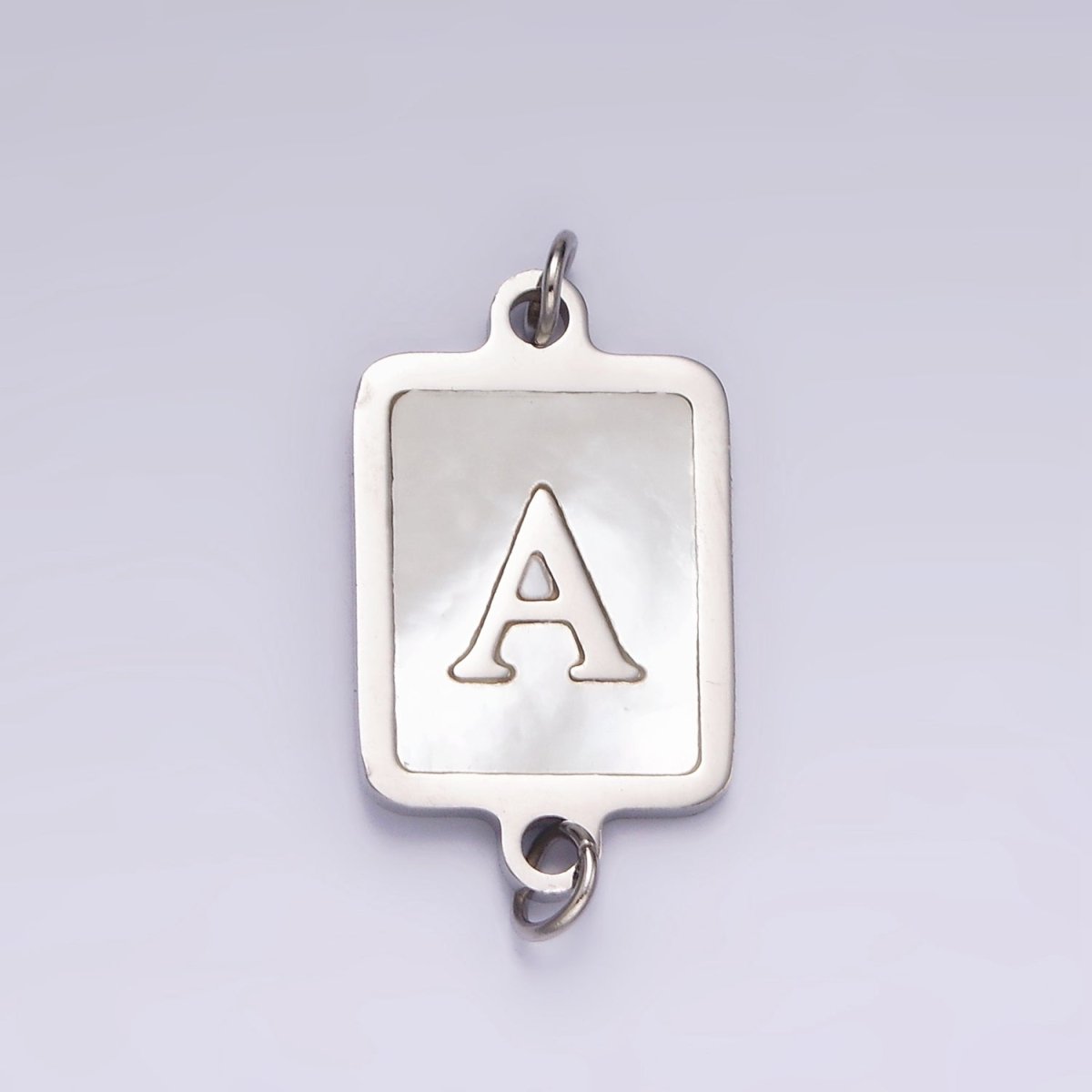 Stainless Steel A-Z Initial Letter Alphabet Shell Pearl Rectangular Silver Connector | A1299 - A1324 - DLUXCA
