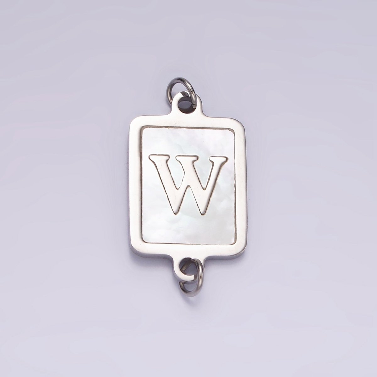 Stainless Steel A-Z Initial Letter Alphabet Shell Pearl Rectangular Silver Connector | A1299 - A1324 - DLUXCA