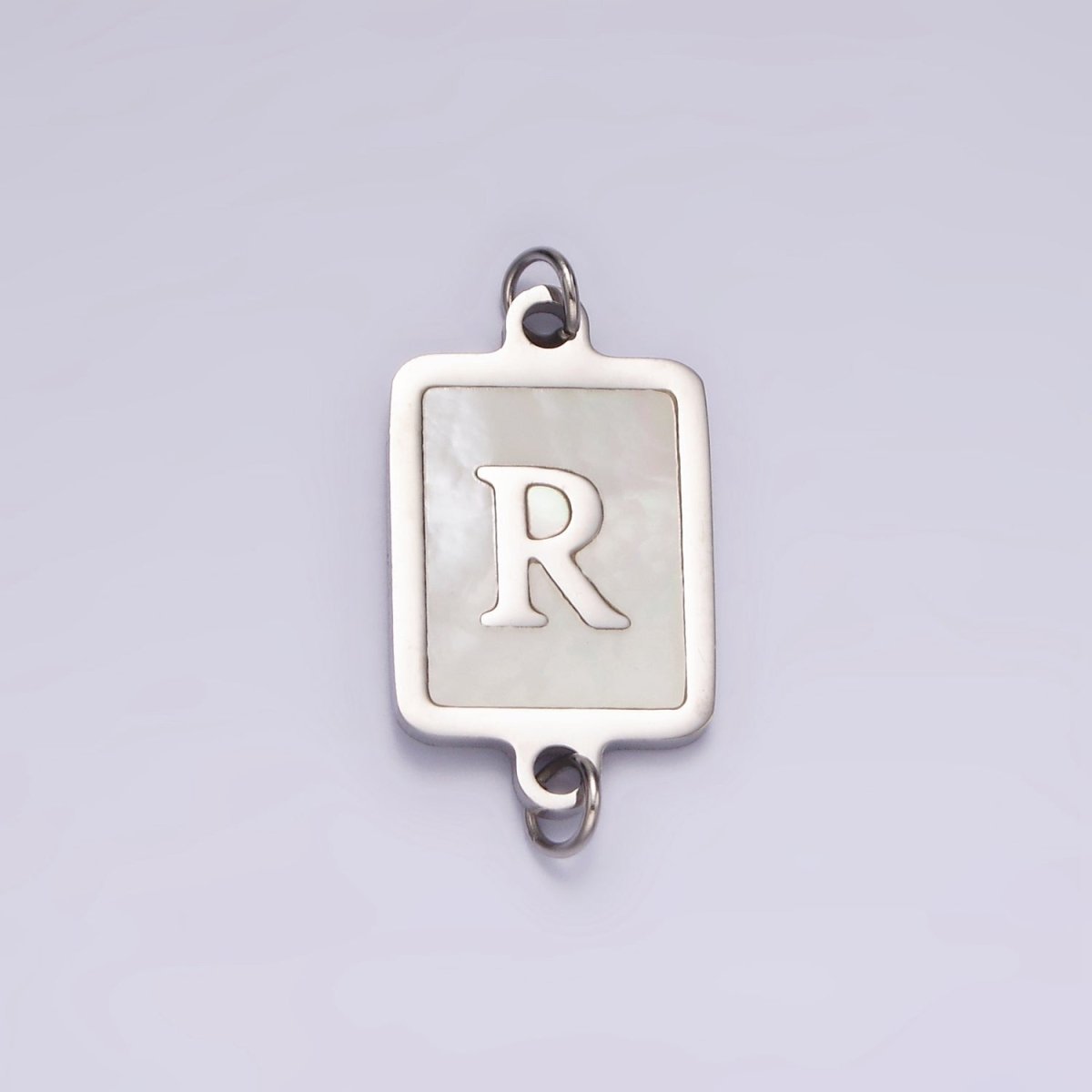 Stainless Steel A-Z Initial Letter Alphabet Shell Pearl Rectangular Silver Connector | A1299 - A1324 - DLUXCA