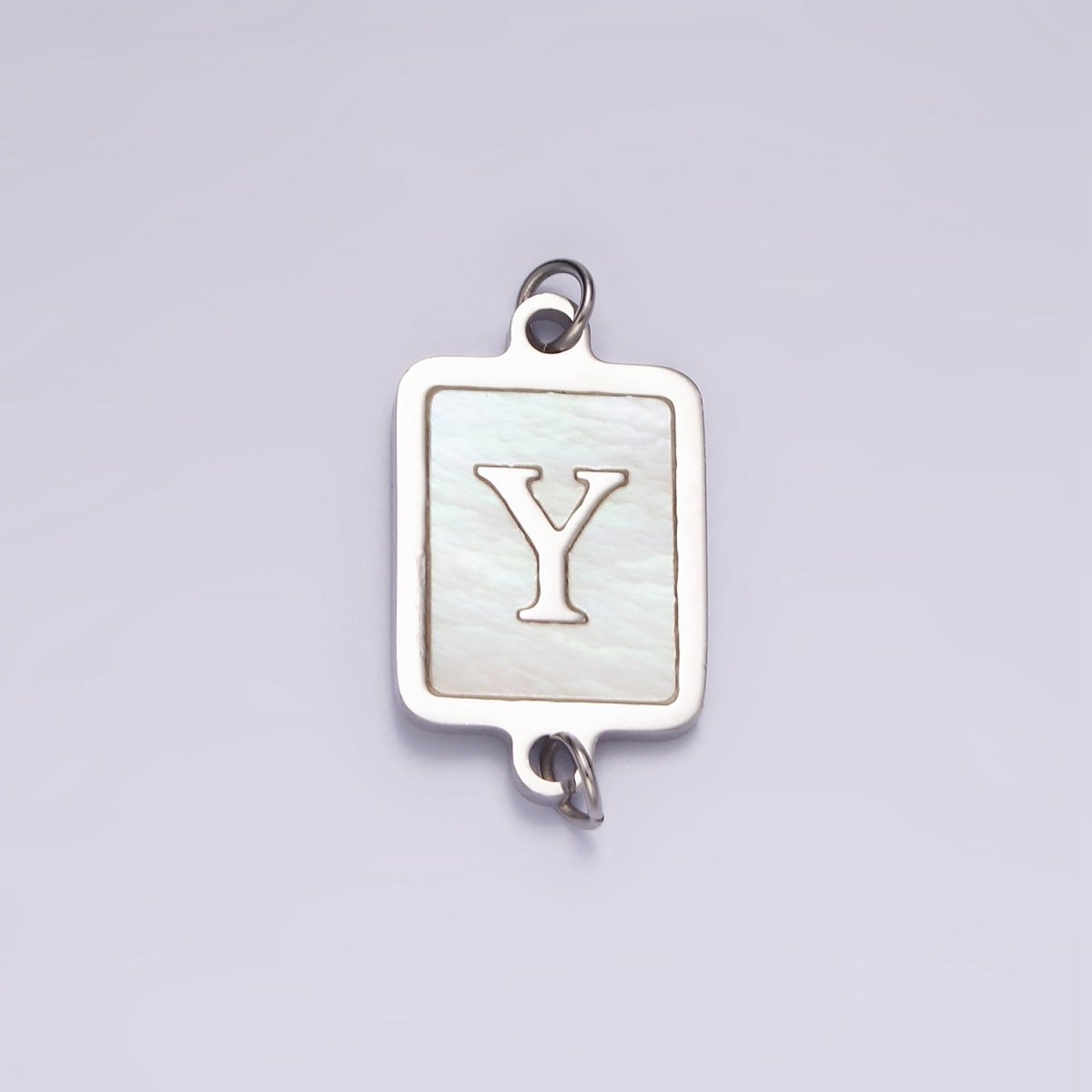 Stainless Steel A-Z Initial Letter Alphabet Shell Pearl Rectangular Silver Connector | A1299 - A1324 - DLUXCA