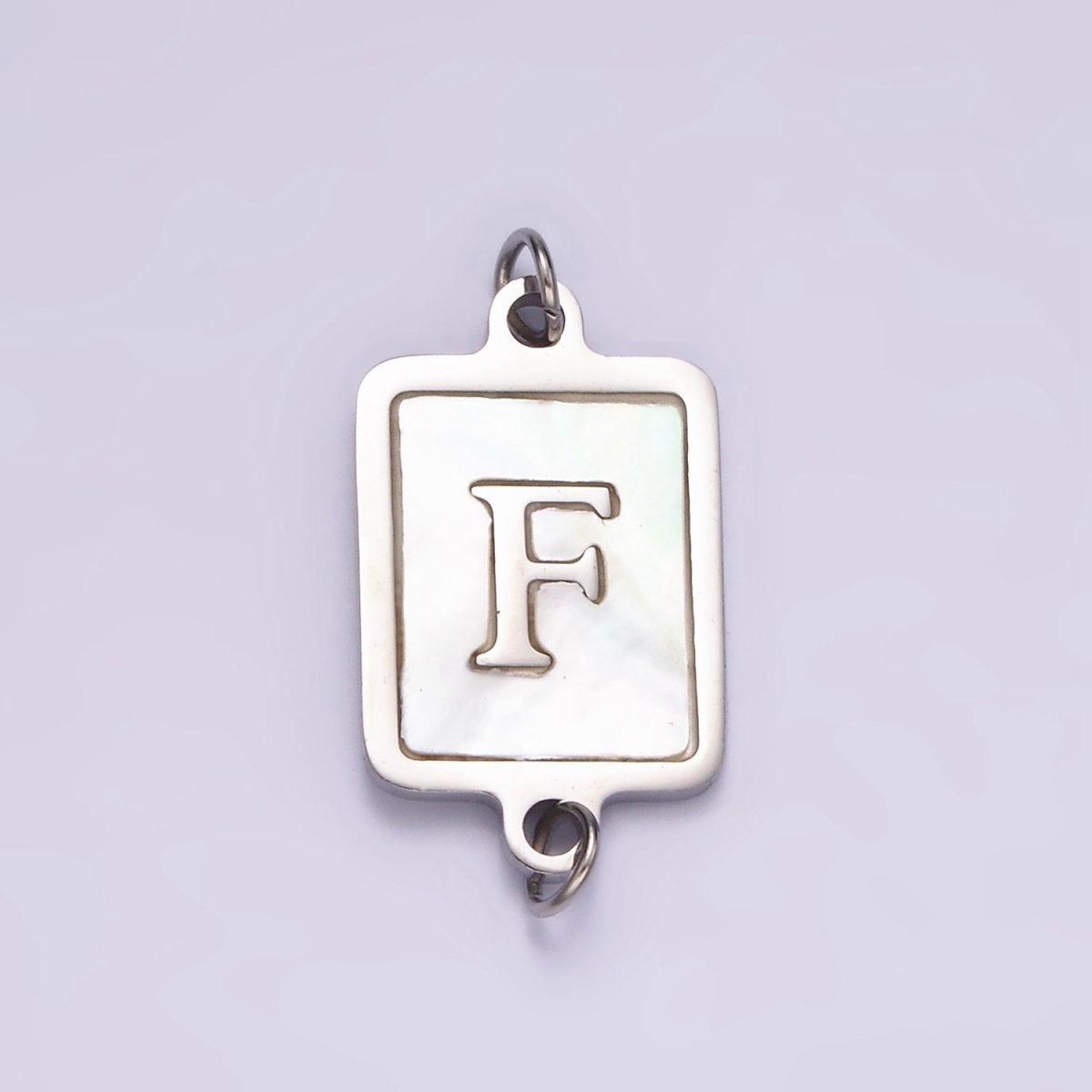Stainless Steel A-Z Initial Letter Alphabet Shell Pearl Rectangular Silver Connector | A1299 - A1324 - DLUXCA