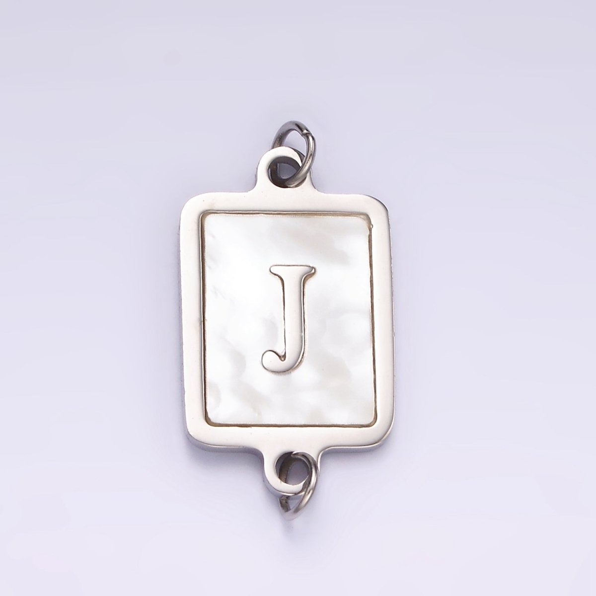 Stainless Steel A-Z Initial Letter Alphabet Shell Pearl Rectangular Silver Connector | A1299 - A1324 - DLUXCA