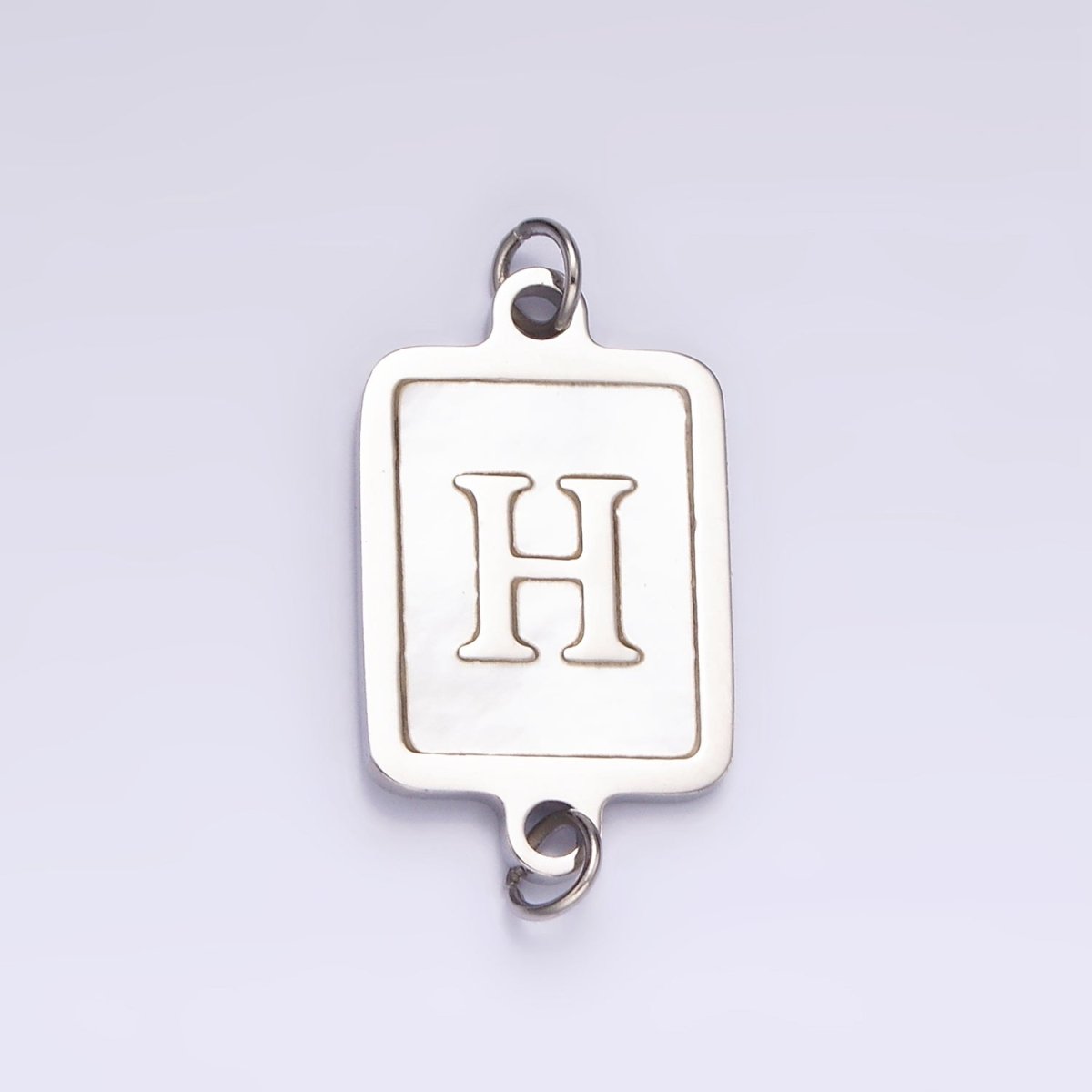 Stainless Steel A-Z Initial Letter Alphabet Shell Pearl Rectangular Silver Connector | A1299 - A1324 - DLUXCA