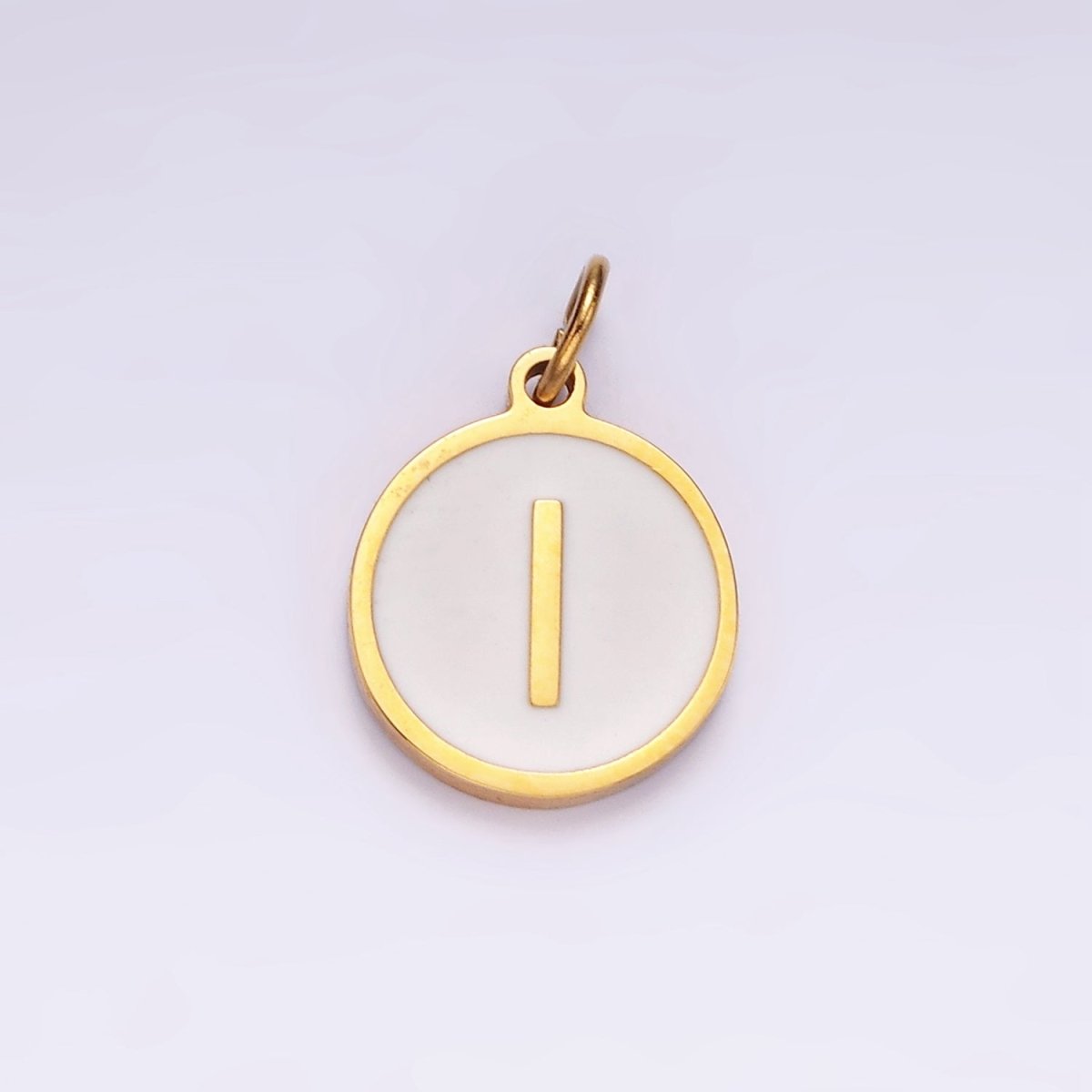 Stainless Steel A-Z Initial Letter Alphabet White Enamel 10mm Round Charm | A1054~A1066 - DLUXCA
