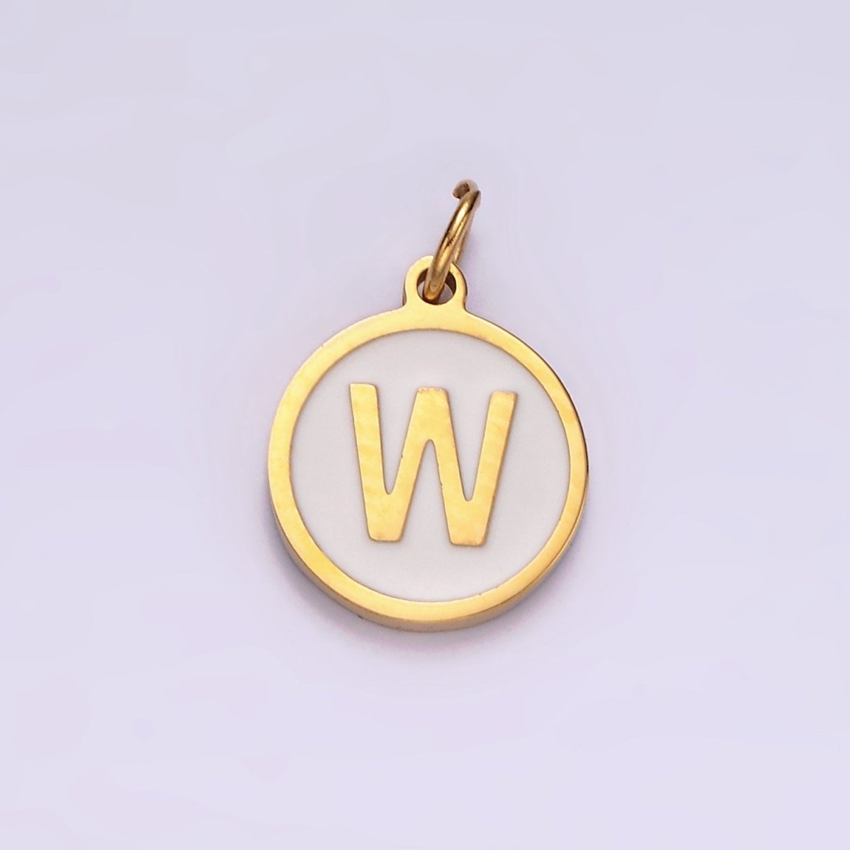 Stainless Steel A-Z Initial Letter Alphabet White Enamel 10mm Round Charm | A1054~A1066 - DLUXCA