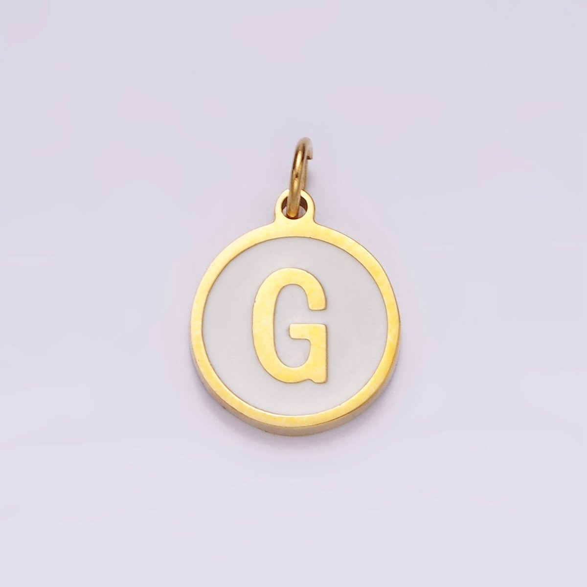 Stainless Steel A-Z Initial Letter Alphabet White Enamel 10mm Round Charm | A1054~A1066 - DLUXCA