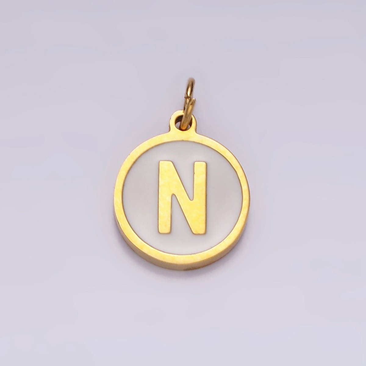 Stainless Steel A-Z Initial Letter Alphabet White Enamel 10mm Round Charm | A1054~A1066 - DLUXCA