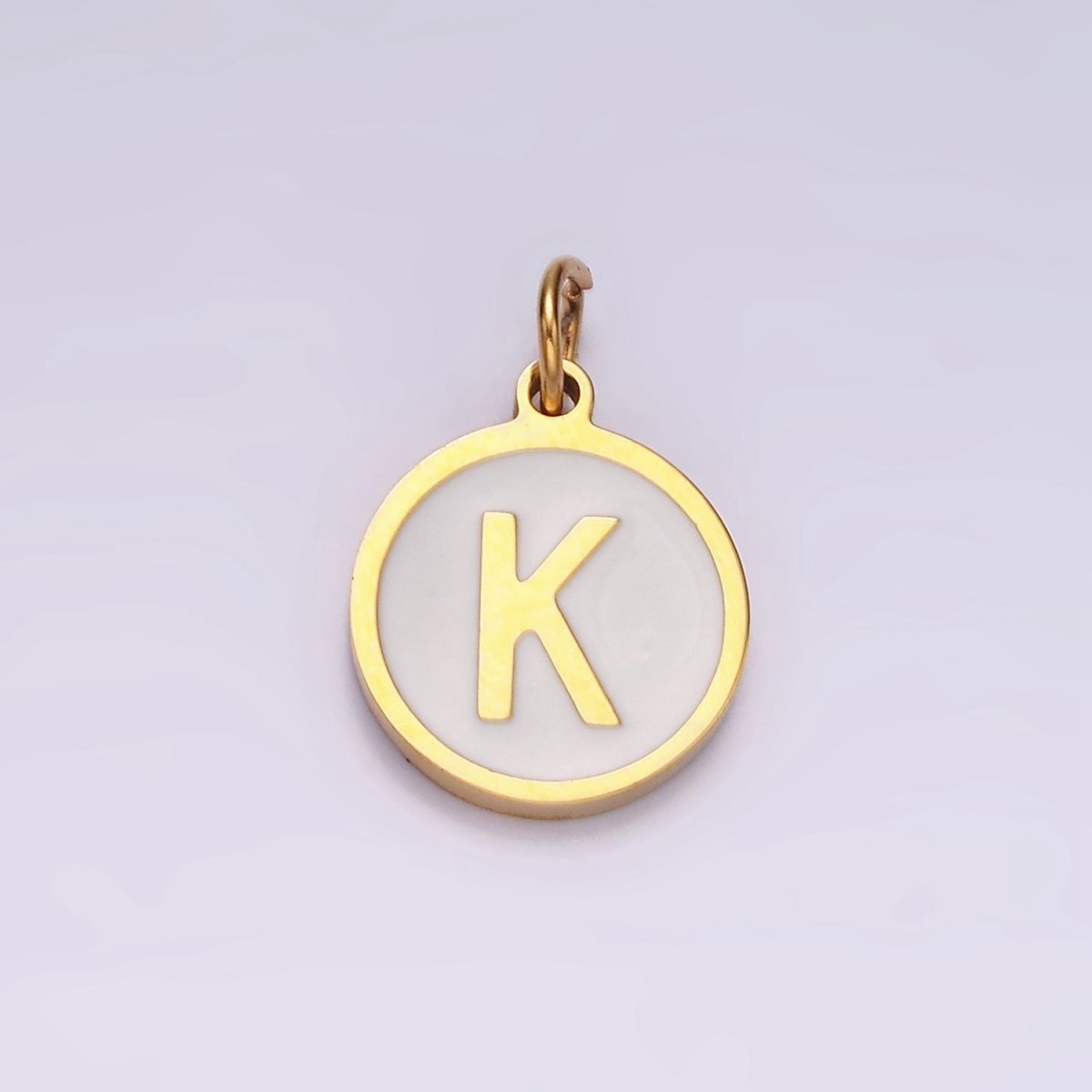 Stainless Steel A-Z Initial Letter Alphabet White Enamel 10mm Round Charm | A1054~A1066 - DLUXCA