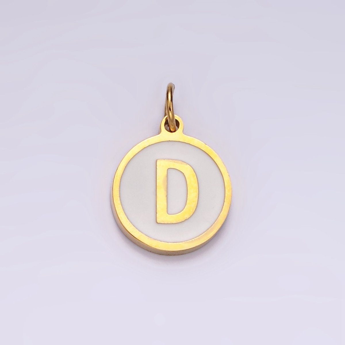 Stainless Steel A-Z Initial Letter Alphabet White Enamel 10mm Round Charm | A1054~A1066 - DLUXCA