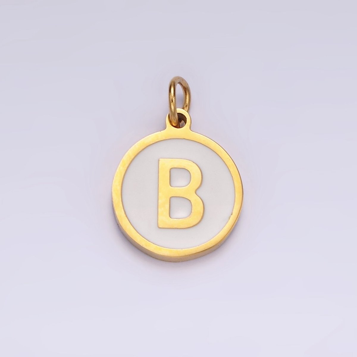 Stainless Steel A-Z Initial Letter Alphabet White Enamel 10mm Round Charm | A1054~A1066 - DLUXCA