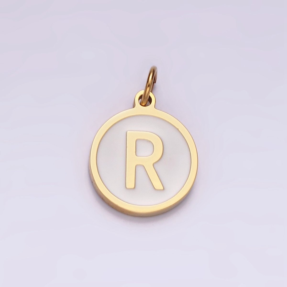 Stainless Steel A-Z Initial Letter Alphabet White Enamel 10mm Round Charm | A1054~A1066 - DLUXCA