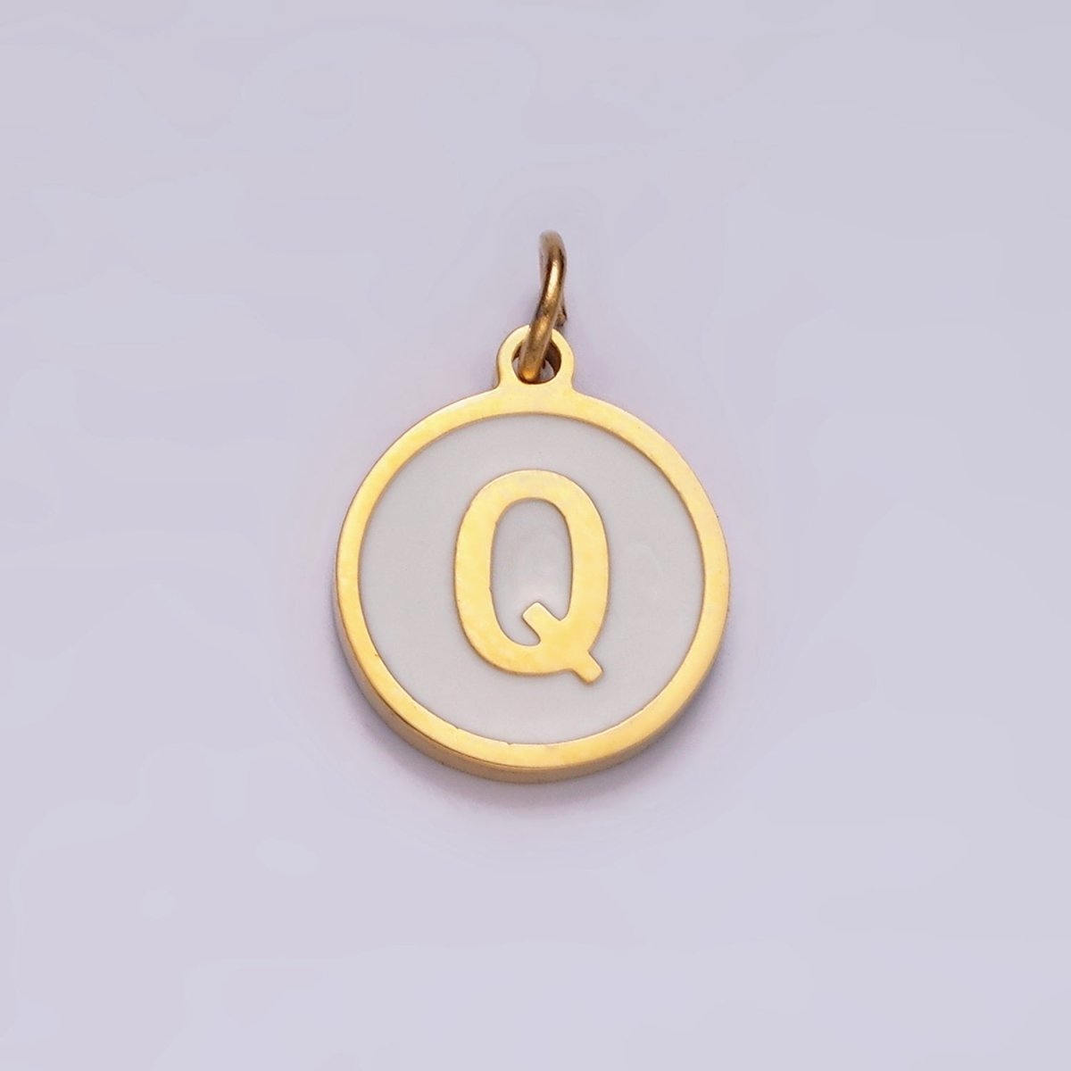 Stainless Steel A-Z Initial Letter Alphabet White Enamel 10mm Round Charm | A1054~A1066 - DLUXCA