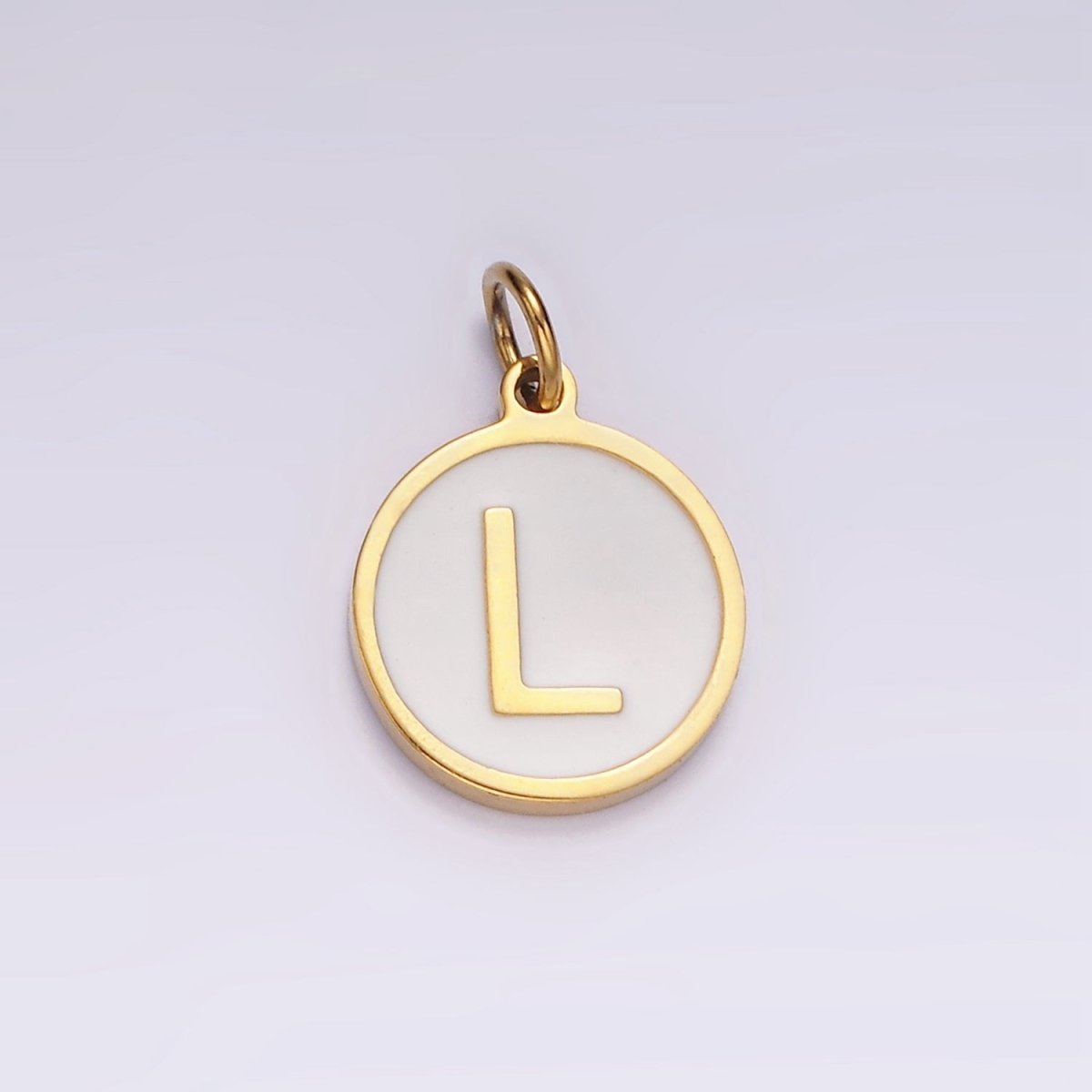 Stainless Steel A-Z Initial Letter Alphabet White Enamel 10mm Round Charm | A1054~A1066 - DLUXCA