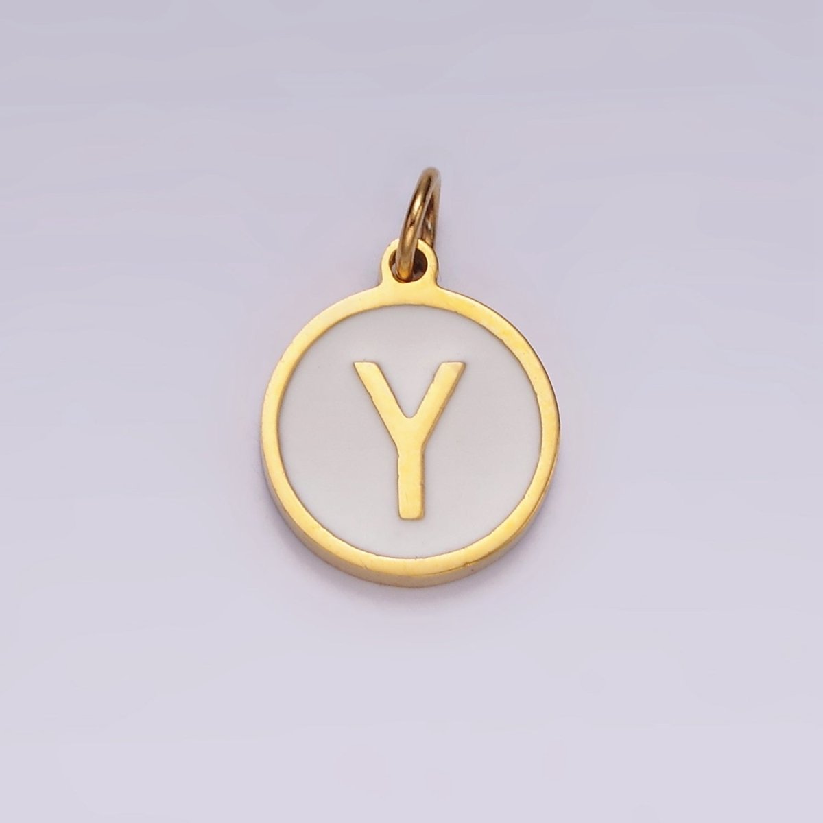 Stainless Steel A-Z Initial Letter Alphabet White Enamel 10mm Round Charm | A1054~A1066 - DLUXCA