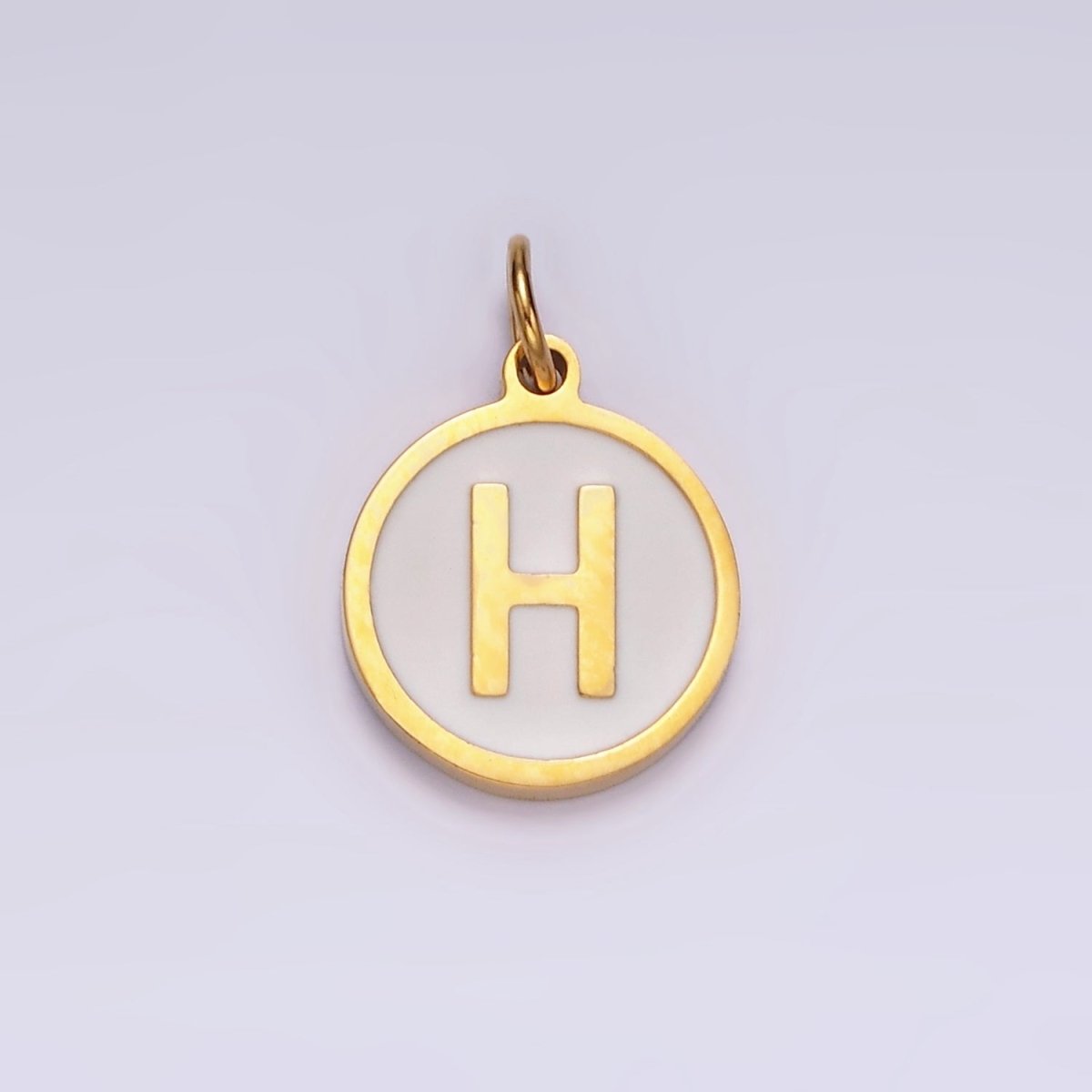 Stainless Steel A-Z Initial Letter Alphabet White Enamel 10mm Round Charm | A1054~A1066 - DLUXCA