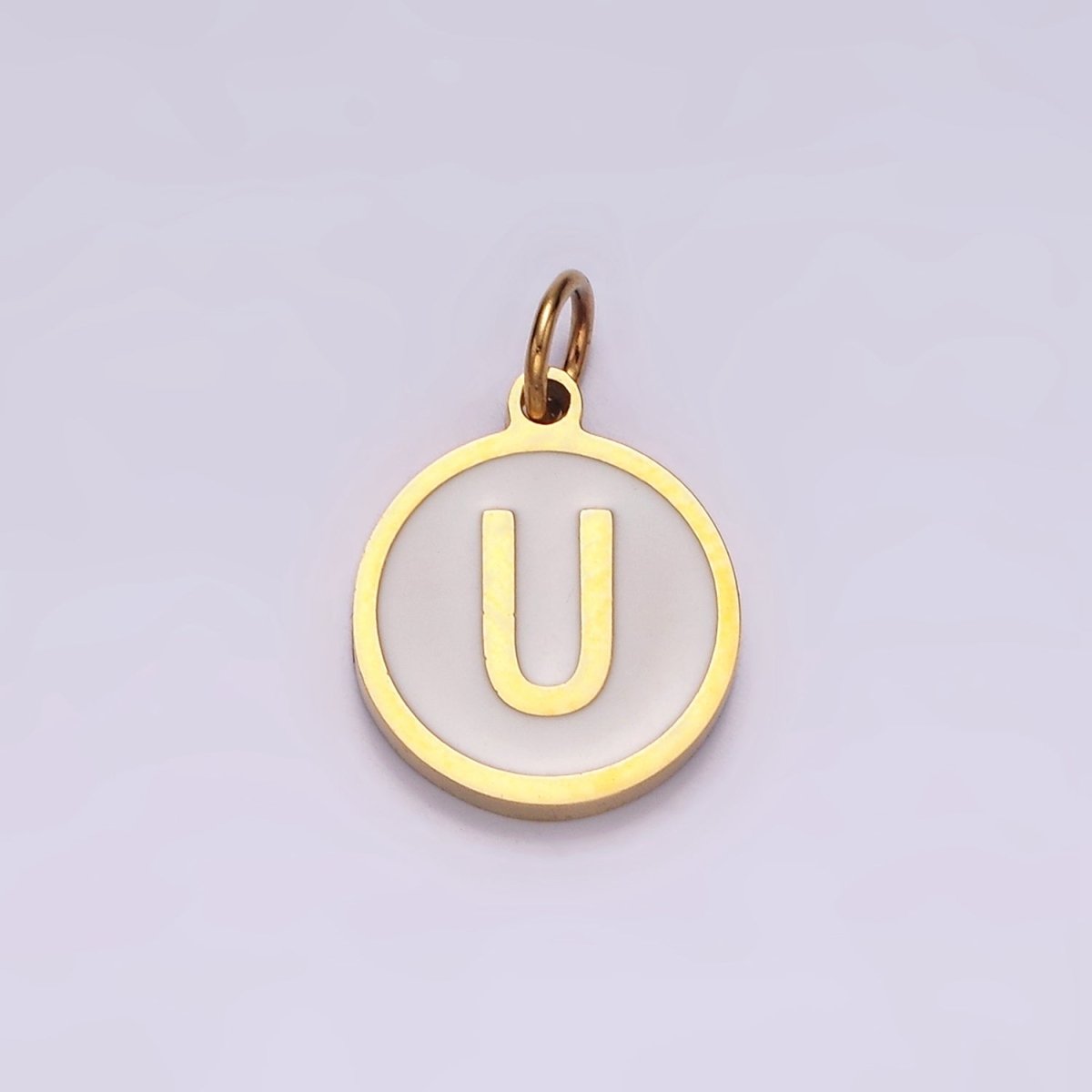 Stainless Steel A-Z Initial Letter Alphabet White Enamel 10mm Round Charm | A1054~A1066 - DLUXCA