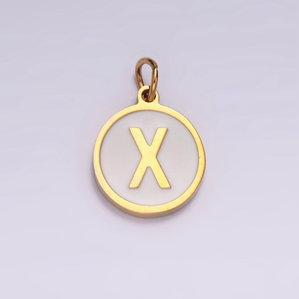 Stainless Steel A-Z Initial Letter Alphabet White Enamel 10mm Round Charm | A1054~A1066 - DLUXCA