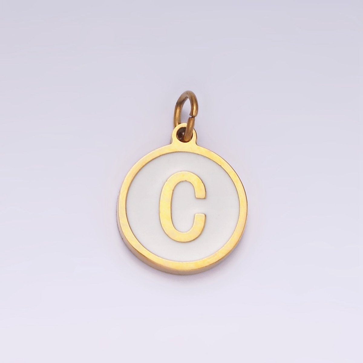 Stainless Steel A-Z Initial Letter Alphabet White Enamel 10mm Round Charm | A1054~A1066 - DLUXCA