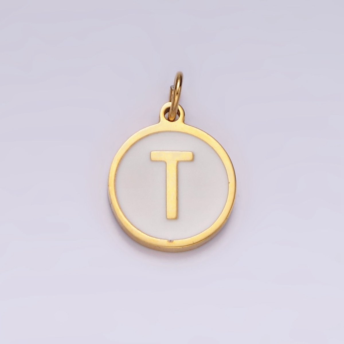 Stainless Steel A-Z Initial Letter Alphabet White Enamel 10mm Round Charm | A1054~A1066 - DLUXCA