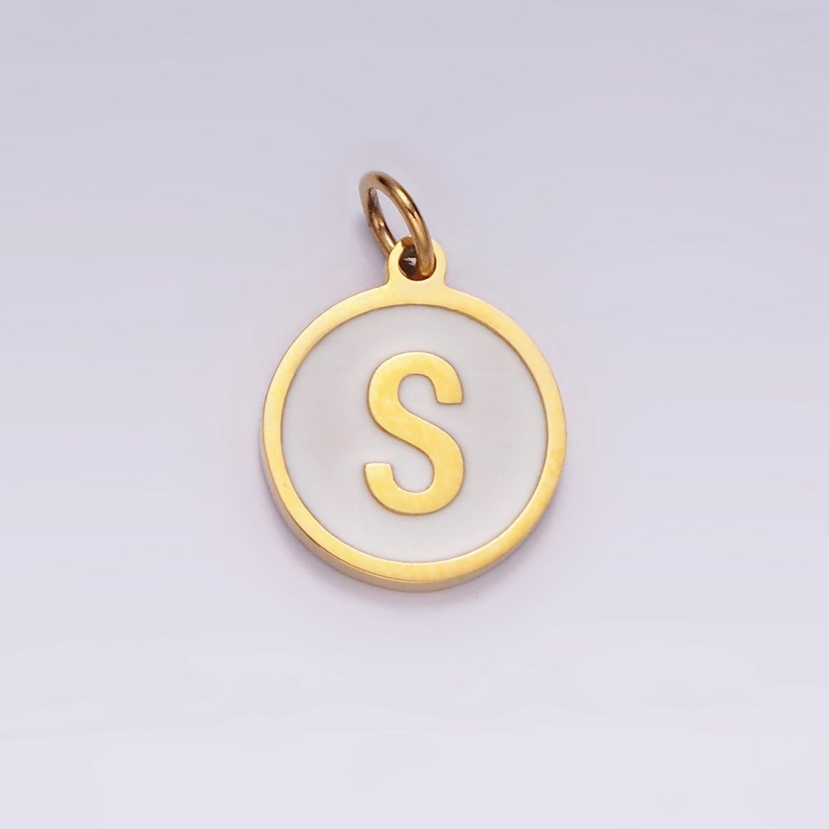 Stainless Steel A-Z Initial Letter Alphabet White Enamel 10mm Round Charm | A1054~A1066 - DLUXCA