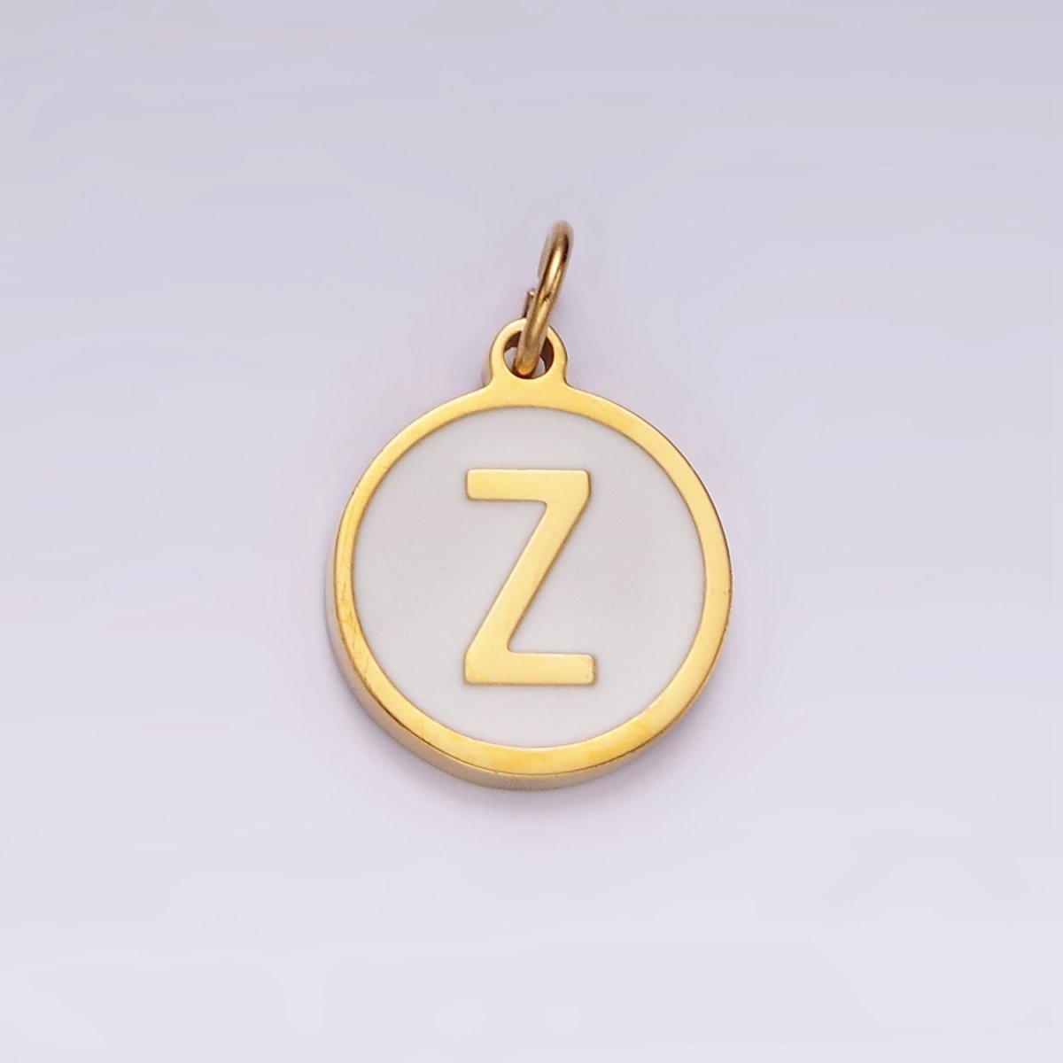 Stainless Steel A-Z Initial Letter Alphabet White Enamel 10mm Round Charm | A1054~A1066 - DLUXCA