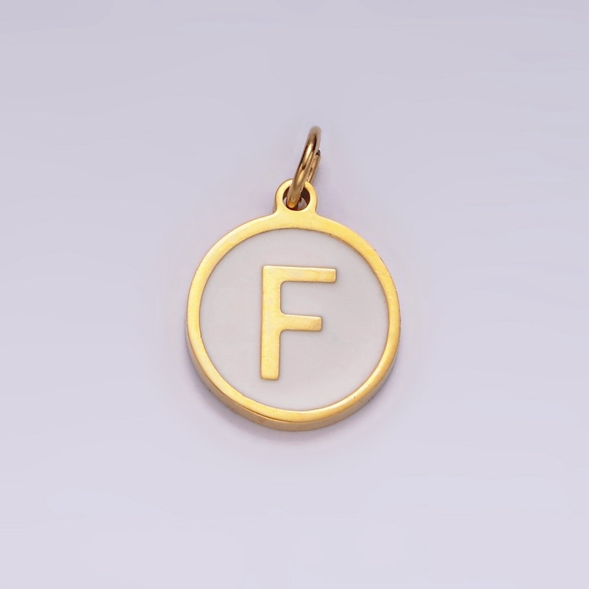 Stainless Steel A-Z Initial Letter Alphabet White Enamel 10mm Round Charm | A1054~A1066 - DLUXCA