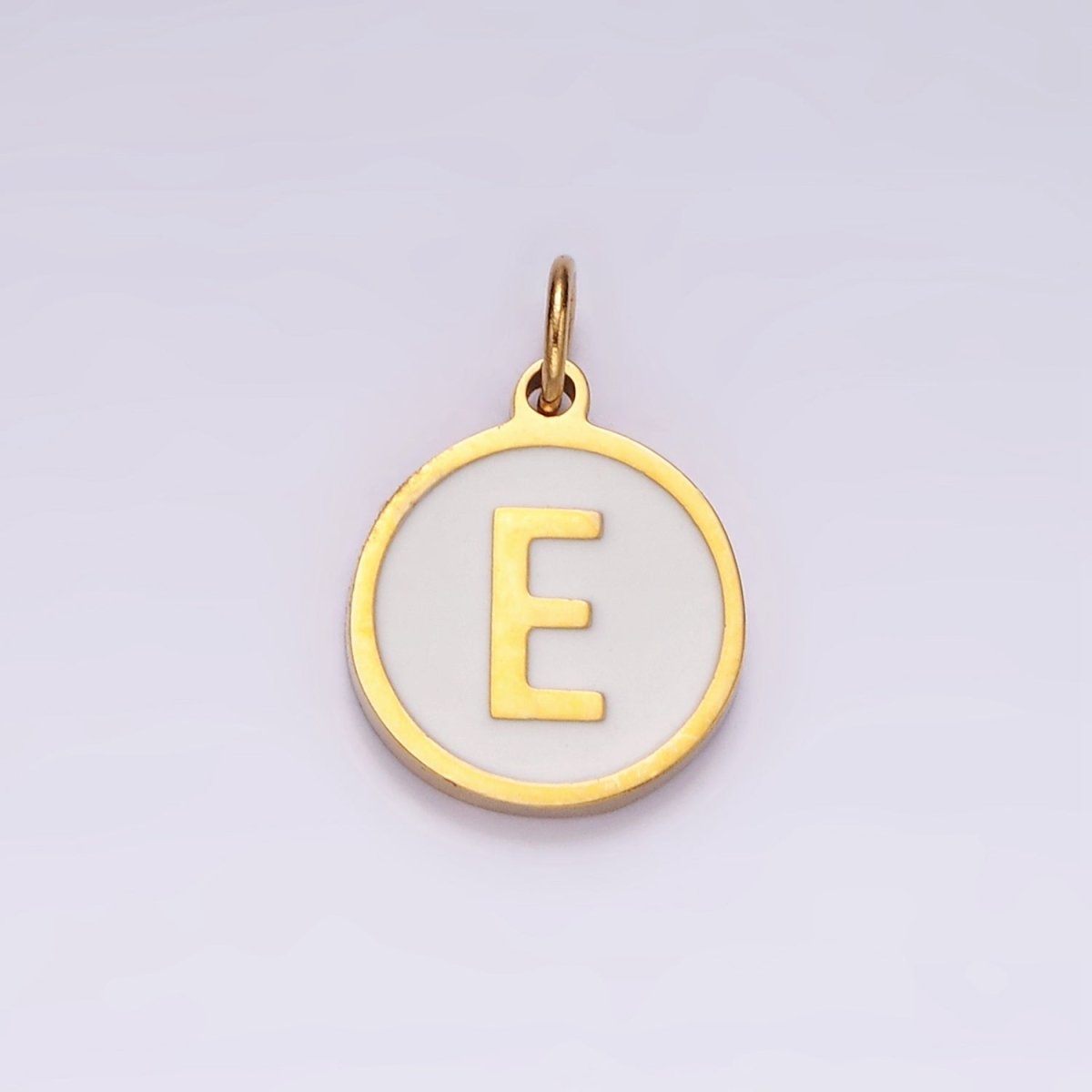 Stainless Steel A-Z Initial Letter Alphabet White Enamel 10mm Round Charm | A1054~A1066 - DLUXCA