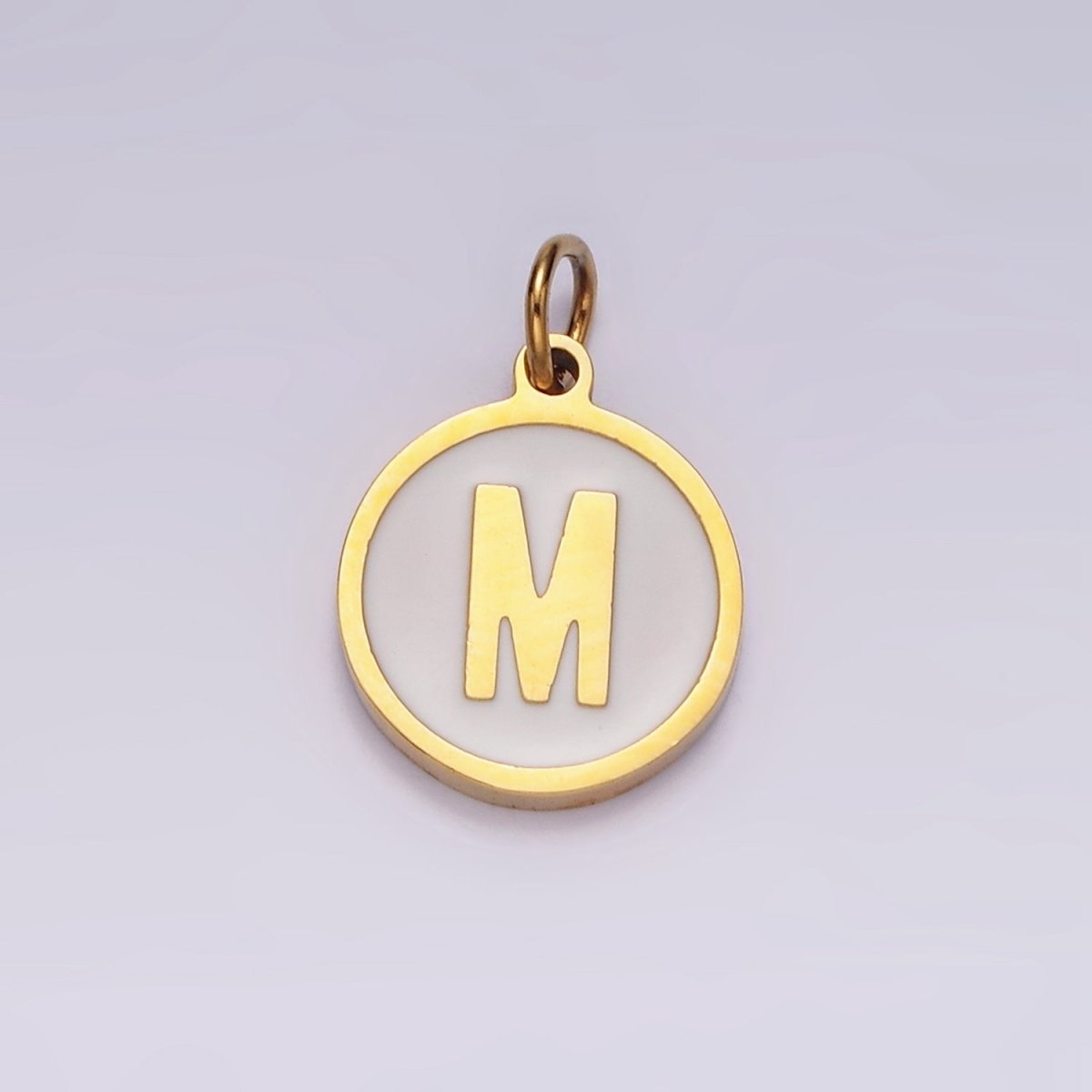 Stainless Steel A-Z Initial Letter Alphabet White Enamel 10mm Round Charm | A1054~A1066 - DLUXCA