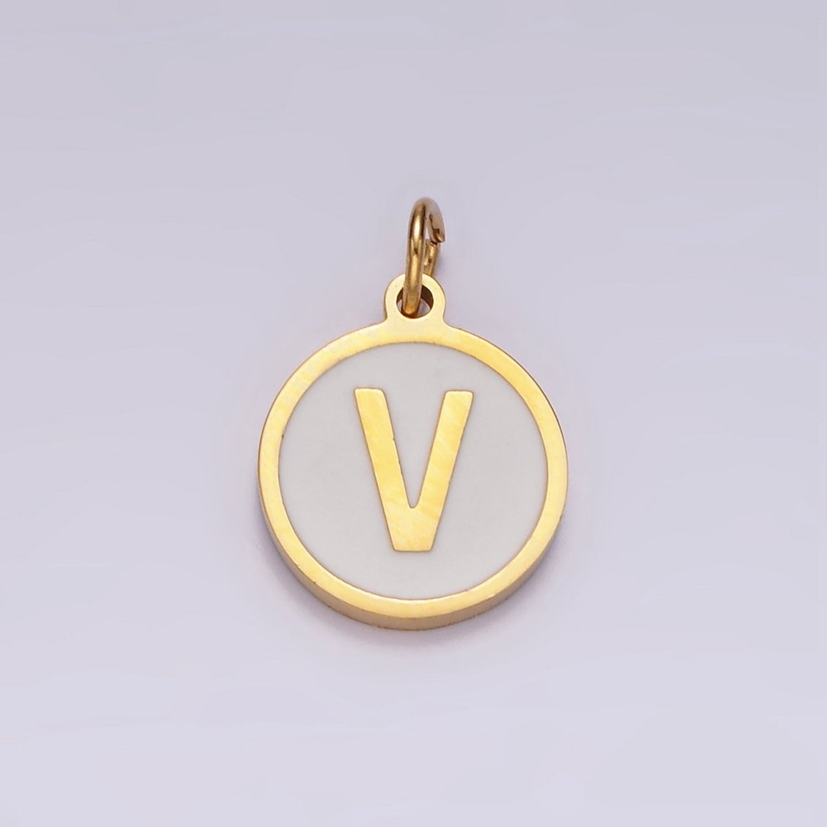 Stainless Steel A-Z Initial Letter Alphabet White Enamel 10mm Round Charm | A1054~A1066 - DLUXCA