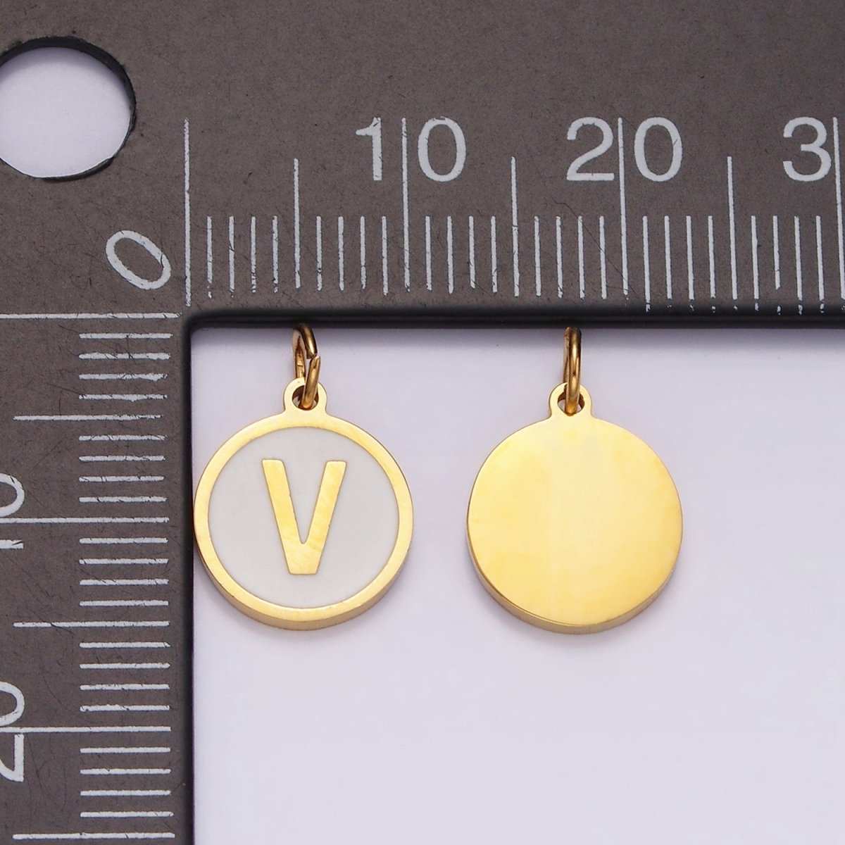 Stainless Steel A-Z Initial Letter Alphabet White Enamel 10mm Round Charm | A1054~A1066 - DLUXCA