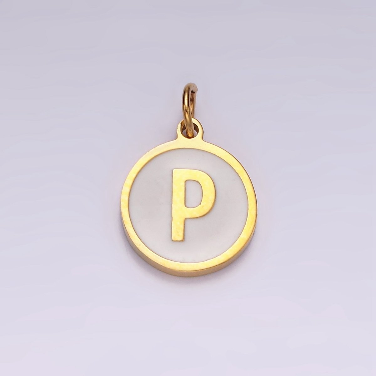 Stainless Steel A-Z Initial Letter Alphabet White Enamel 10mm Round Charm | A1054~A1066 - DLUXCA