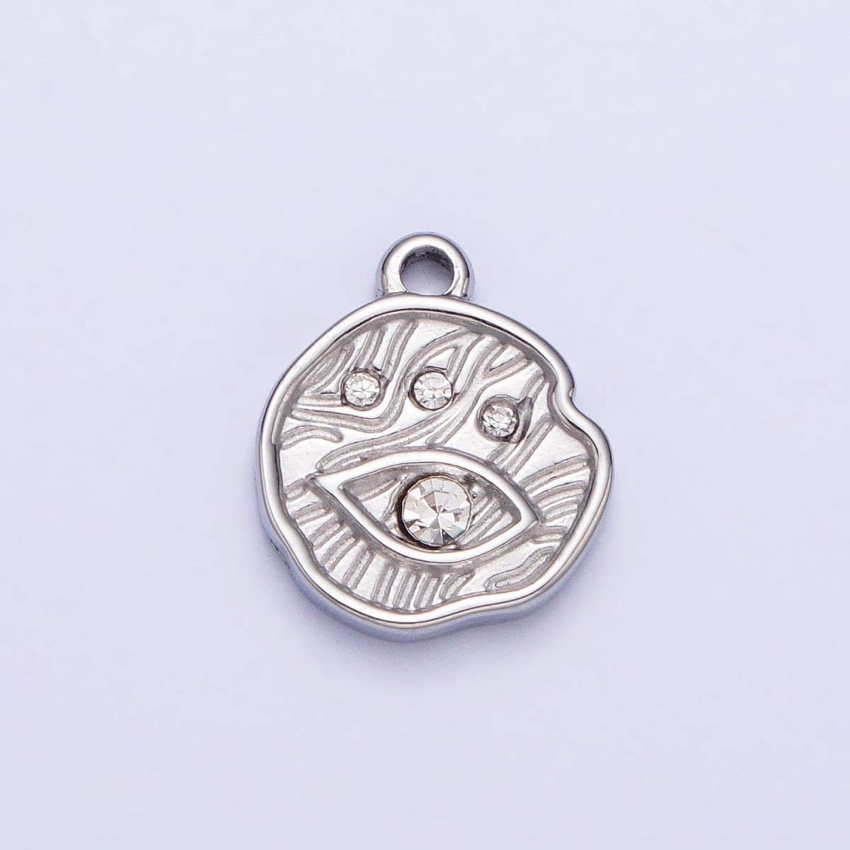 Stainless Steel Abstract Lined Evil Eye Clear CZ Round Add-On Charm in Gold & Silver | P-907 - DLUXCA