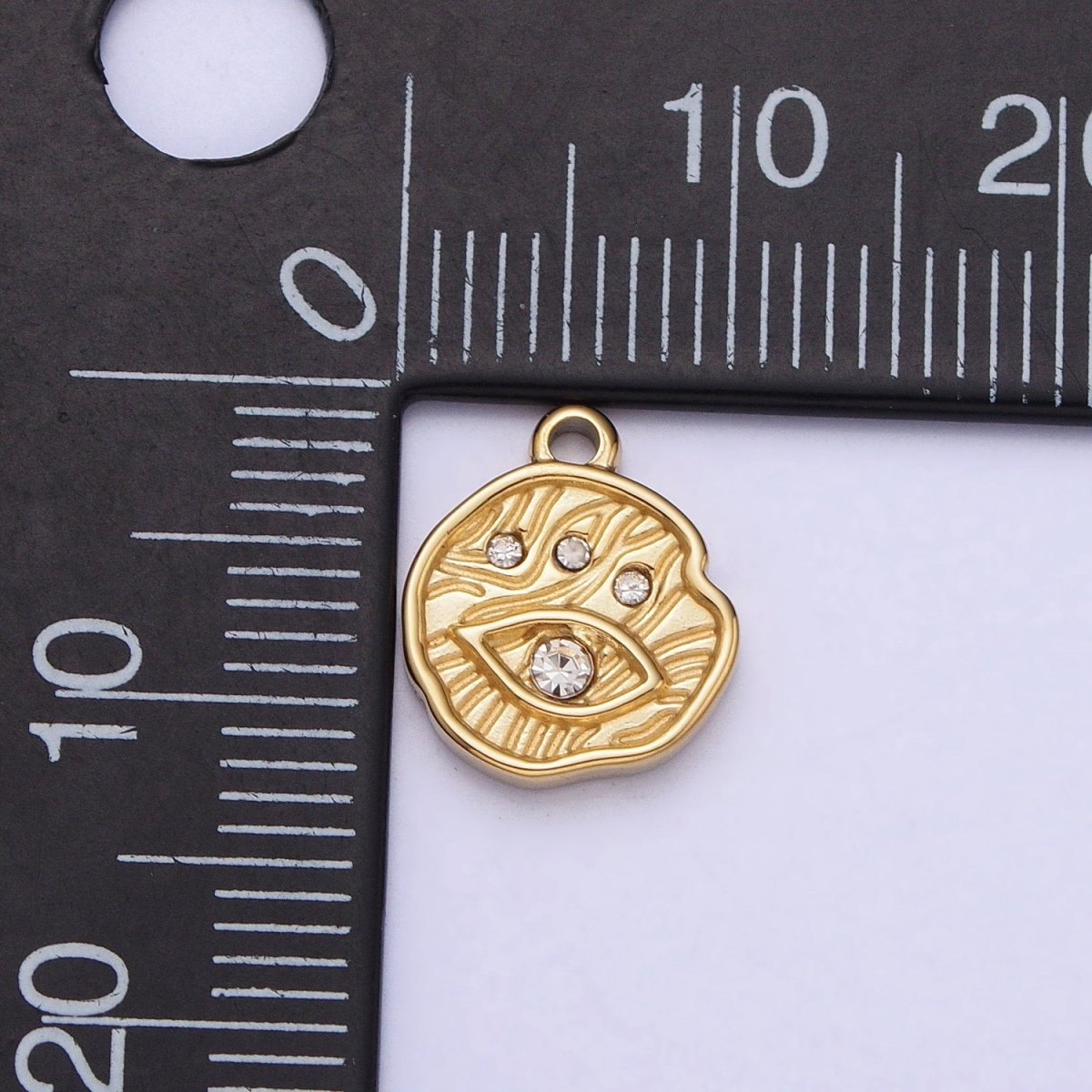 Stainless Steel Abstract Lined Evil Eye Clear CZ Round Add-On Charm in Gold & Silver | P-907 - DLUXCA