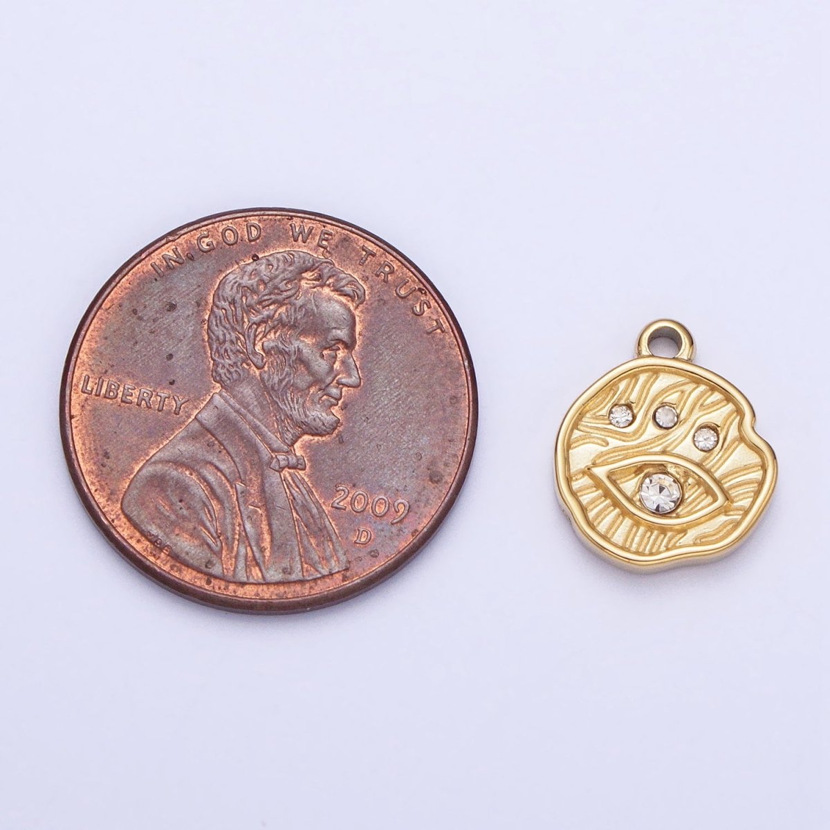 Stainless Steel Abstract Lined Evil Eye Clear CZ Round Add-On Charm in Gold & Silver | P-907 - DLUXCA