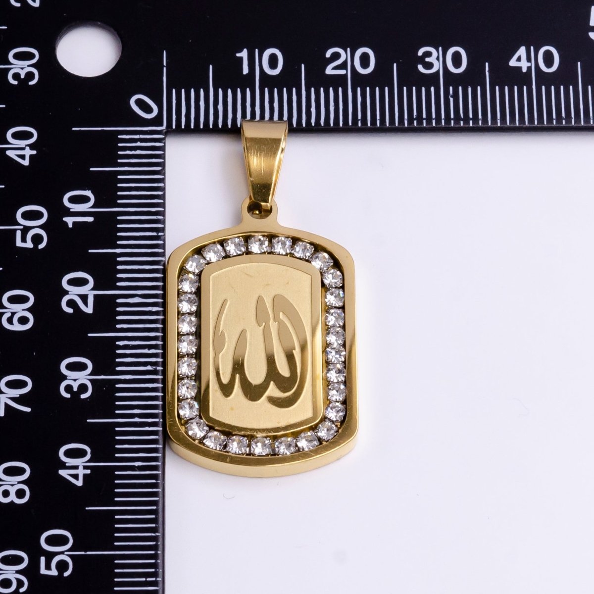Stainless Steel "Allah" "God" Muslim Arabic Calligraphy CZ Lined Tag Pendant | P-1164 - DLUXCA