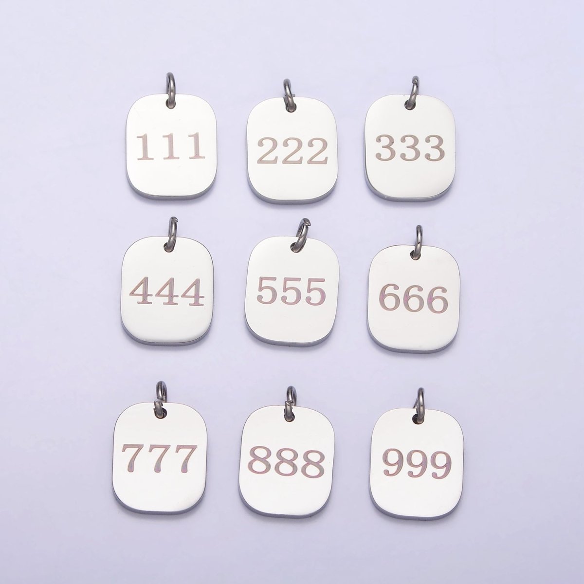 Stainless Steel Angel Number Numerology Engraved 14mm Silver Tag Charm P-579~P-587 - DLUXCA