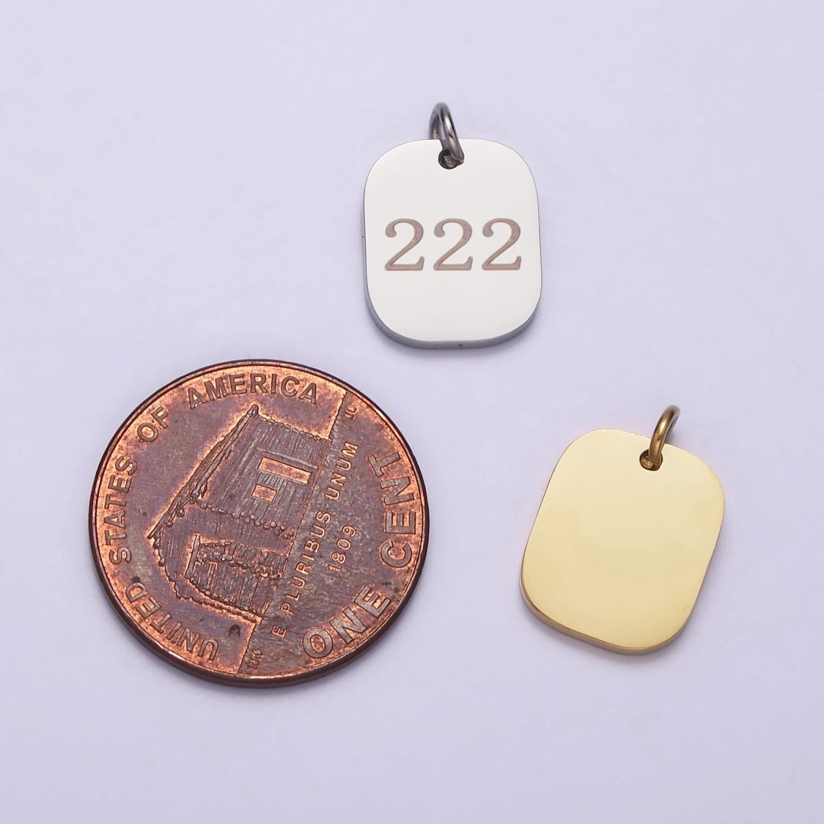 Stainless Steel Angel Number Numerology Engraved 14mm Silver Tag Charm P-579~P-587 - DLUXCA