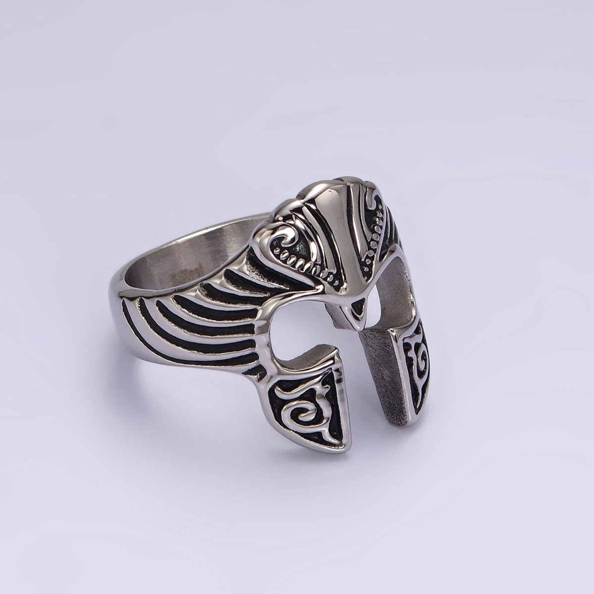 Stainless Steel Artisan Warrior Helmet Open Ring in Gold & Silver | O1228 - O1233 - DLUXCA