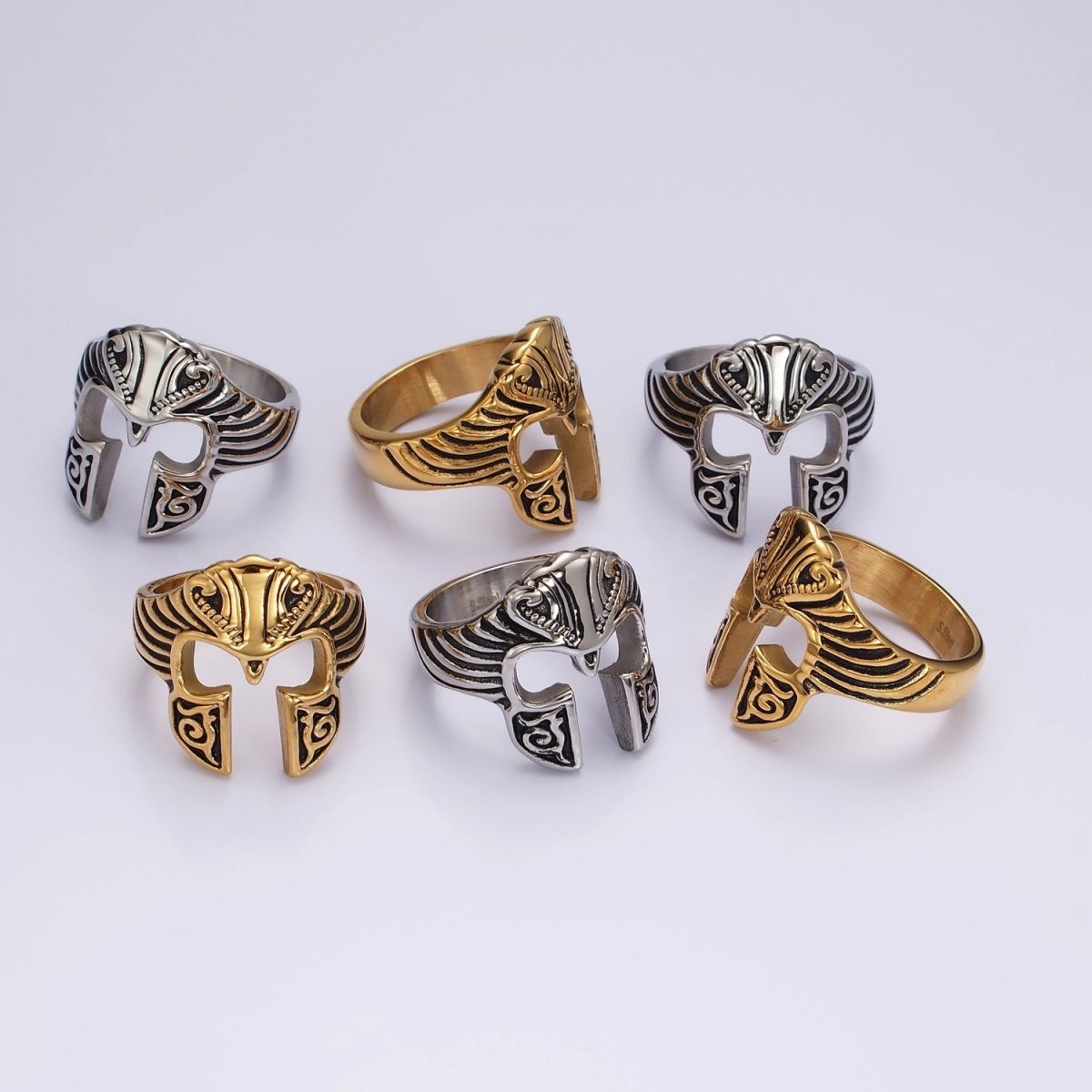 Stainless Steel Artisan Warrior Helmet Open Ring in Gold & Silver | O1228 - O1233 - DLUXCA
