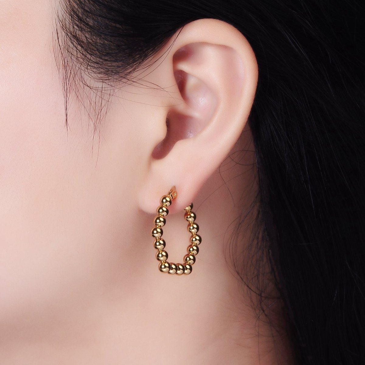 Stainless Steel Beaded Bubble Hexagonal Latch Hoop Earrings | AE334 - DLUXCA